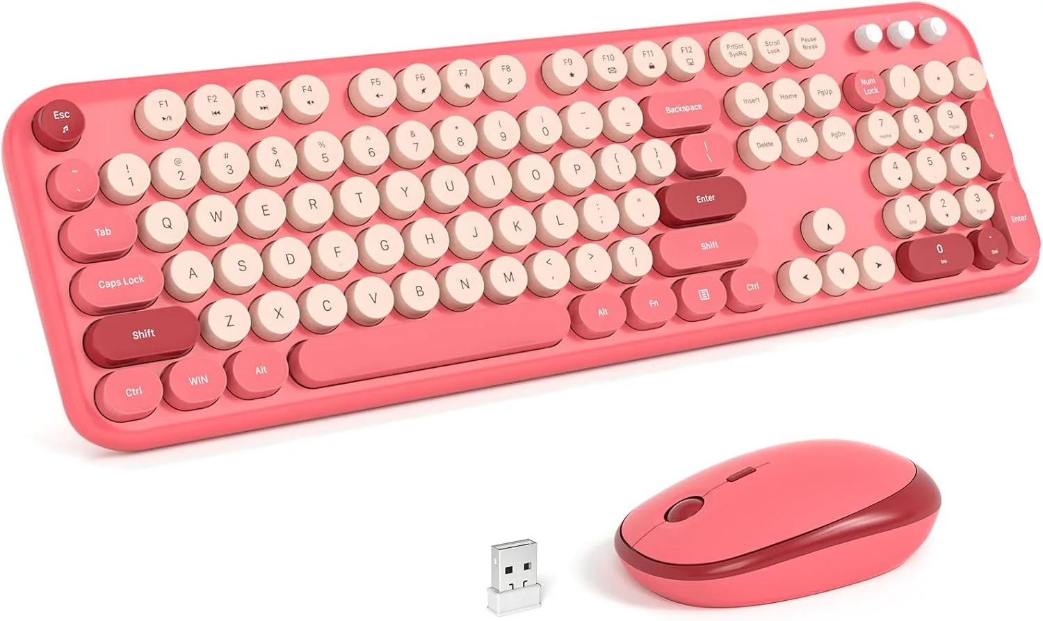 MOFII Wireless Keyboard and Mouse Combo, Full-Size Retro Typewriter-Style Wireless Keyboard with Optical Mouse for Computer/Laptop/Windows/Mac (Rose Red)