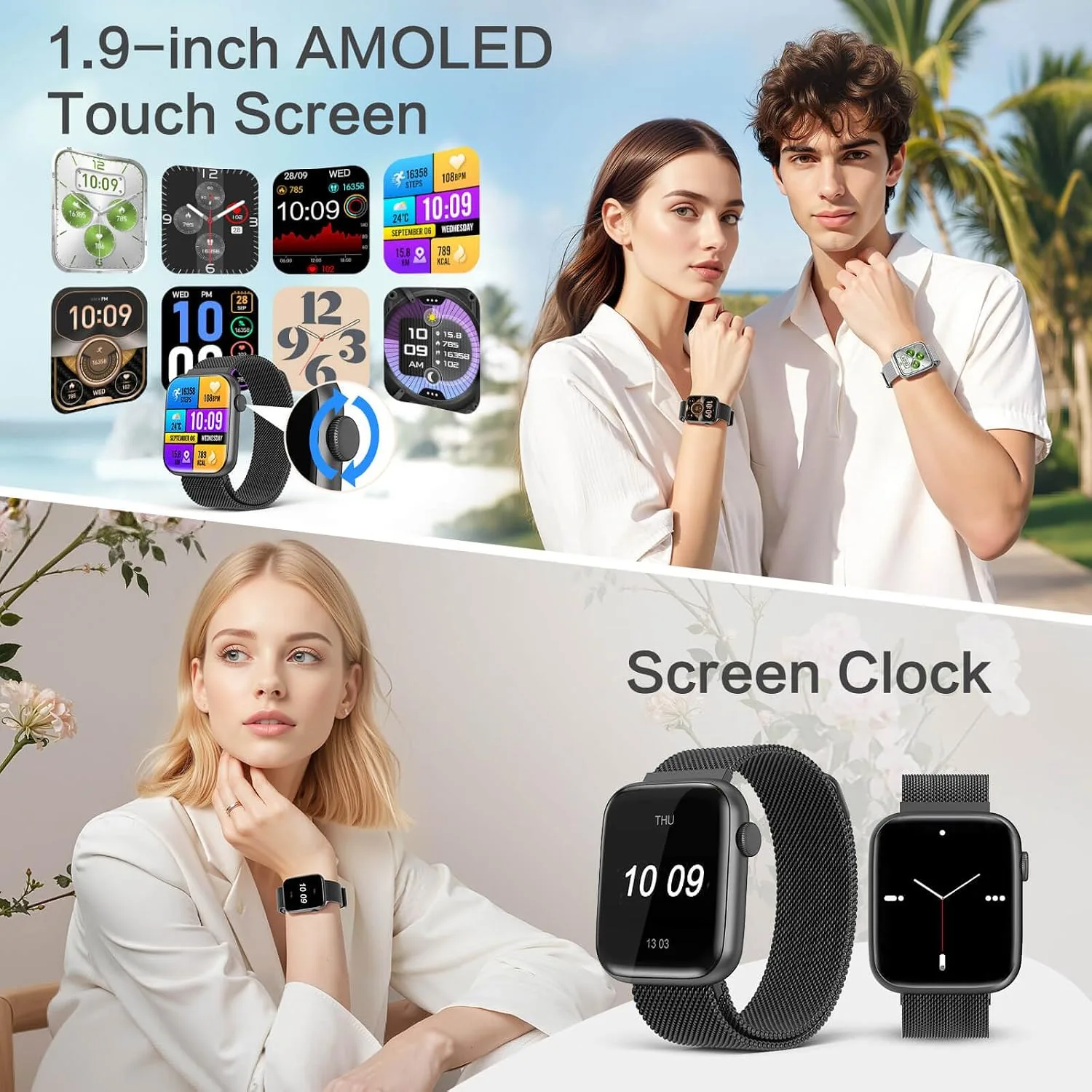 EarlySincere Smart Watch for Men 1.9" HD AMOLED AOD, DA GPT, AI Watch Face