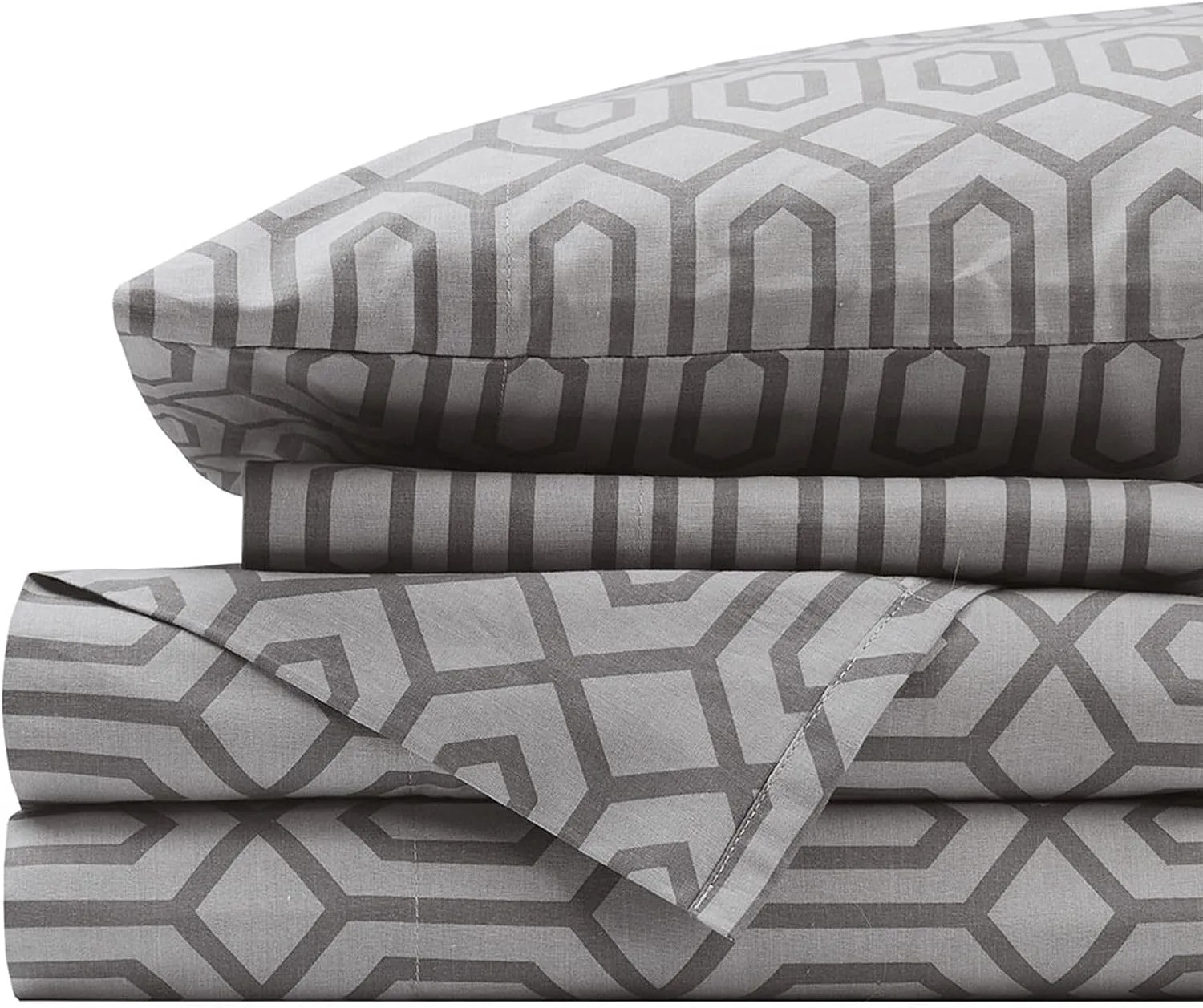 Comfort Spaces 100% Cotton Percale Sheets Queen Size 4 Pcs, Diamond Sliver