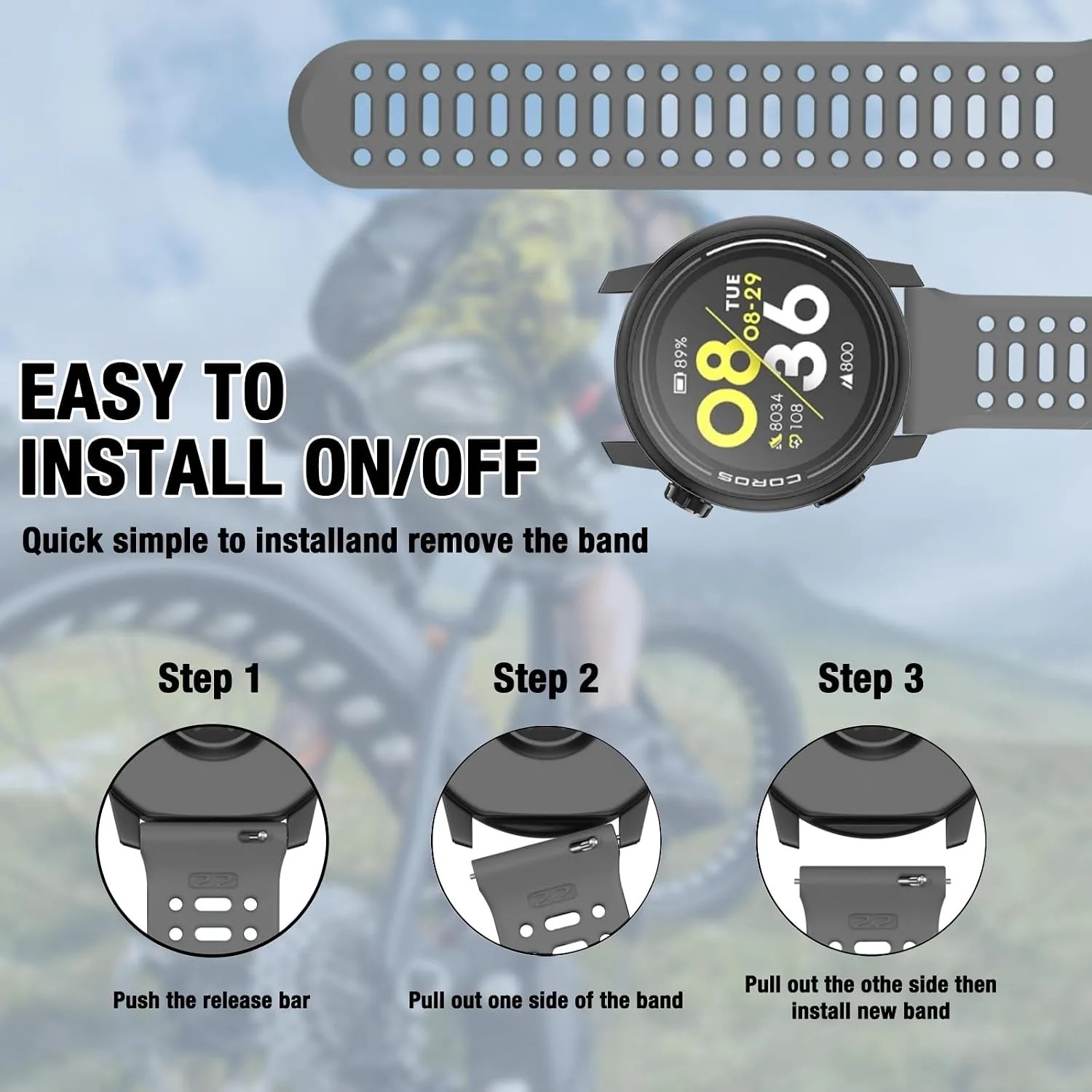 Watch Band for COROS PACE 3/PACE Pro/APEX 2 Pro/APEX Pro/APEX 46mm, 22mm Quick Release Silicone Replacement Band