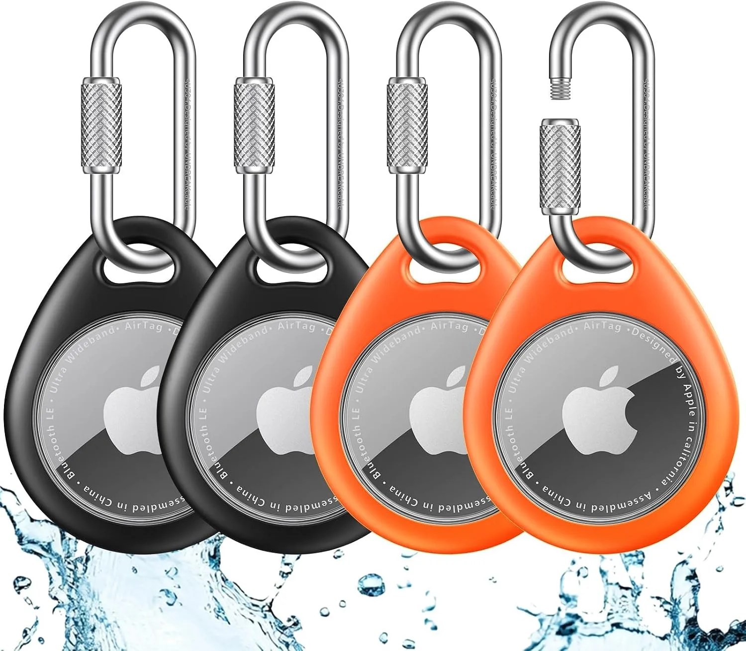 UNBREAKcable for AirTag Holder Case with Professional Carabiner, 4 Pack