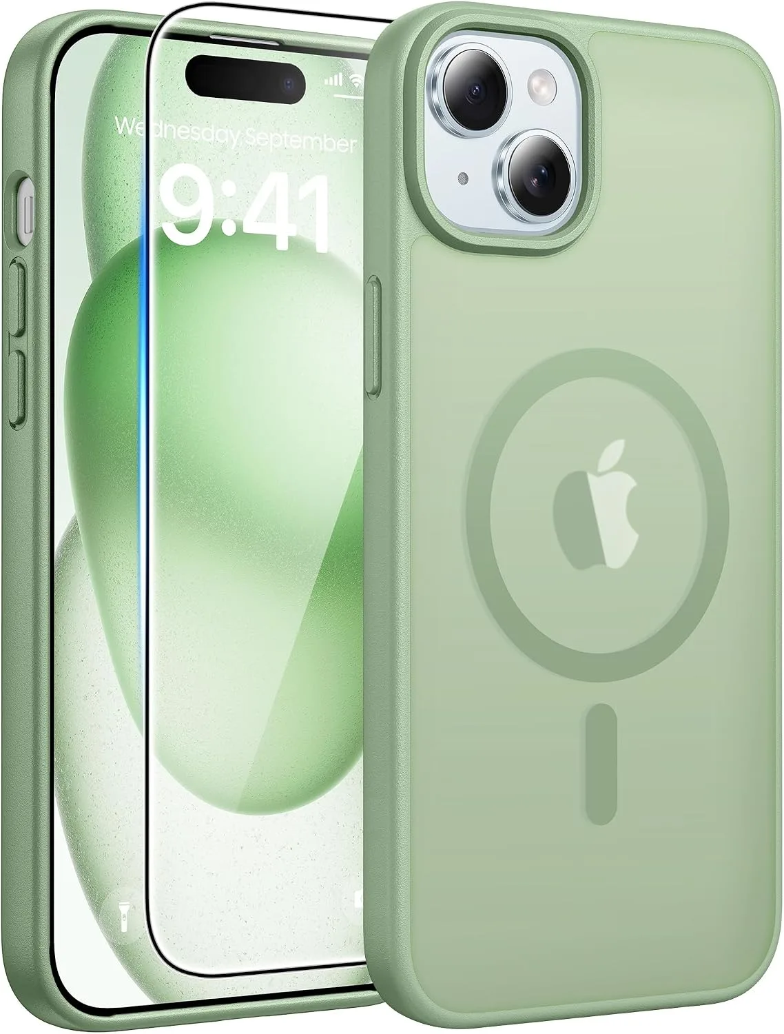 FNTCASE for iPhone 15/14/13 Case, Fit for Magsafe, Light Moss