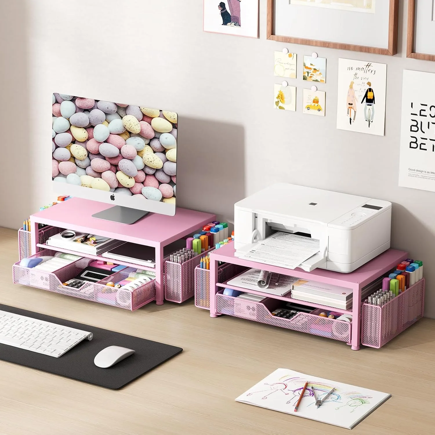 OPNICE Desk Organizer, Monitor Stand Riser with Drawer and 2 Pen Holders