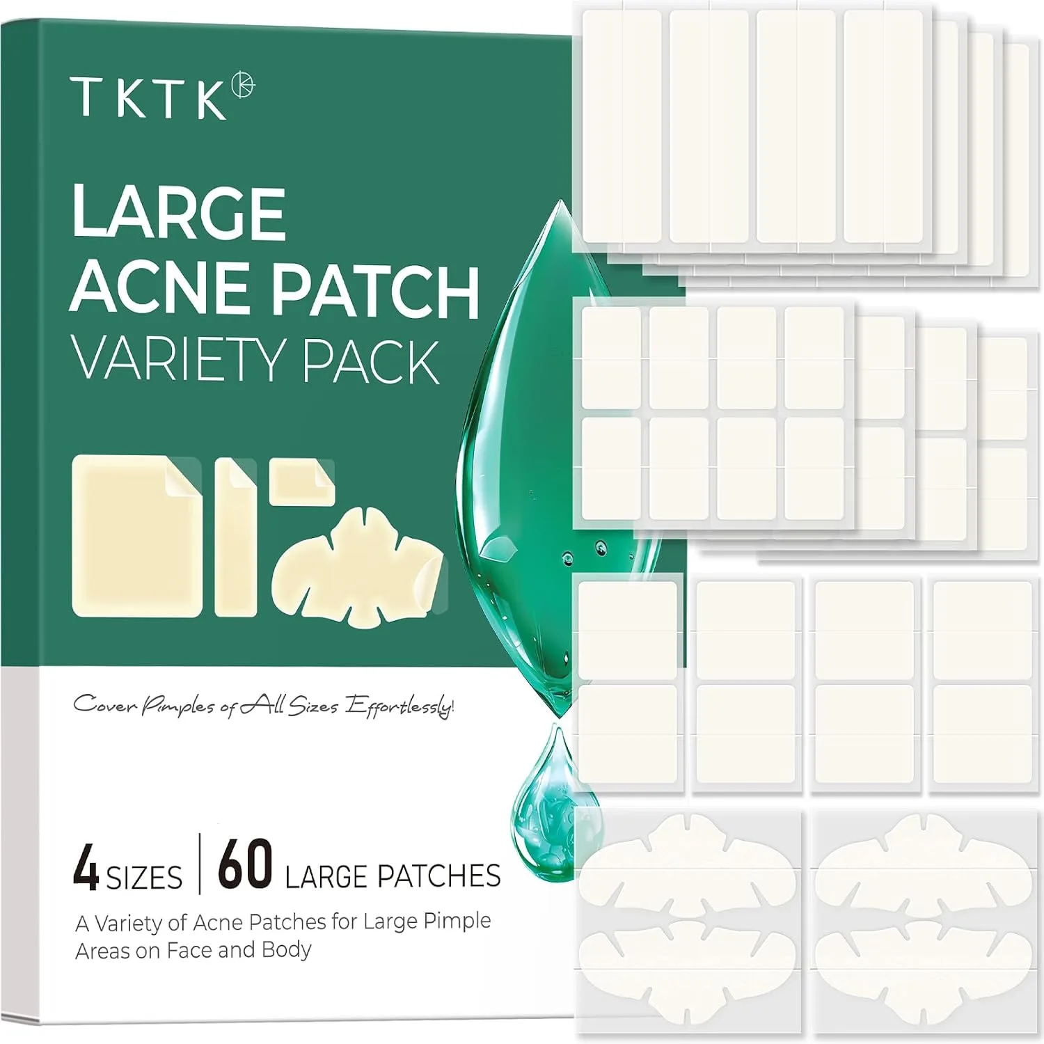 Parche facial TKTK hidrocoloide grande para acné 60 unidades