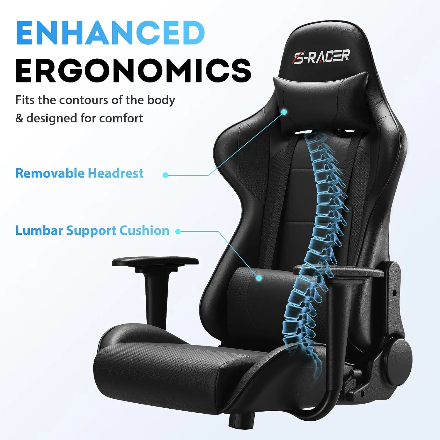 Homall Gaming Chair, Office Chair High Back Computer Chair Leather Desk Chair Racing Executive Ergonomic Adjustable Swivel Task Chair with Headrest and Lumbar Support (Dark Black)