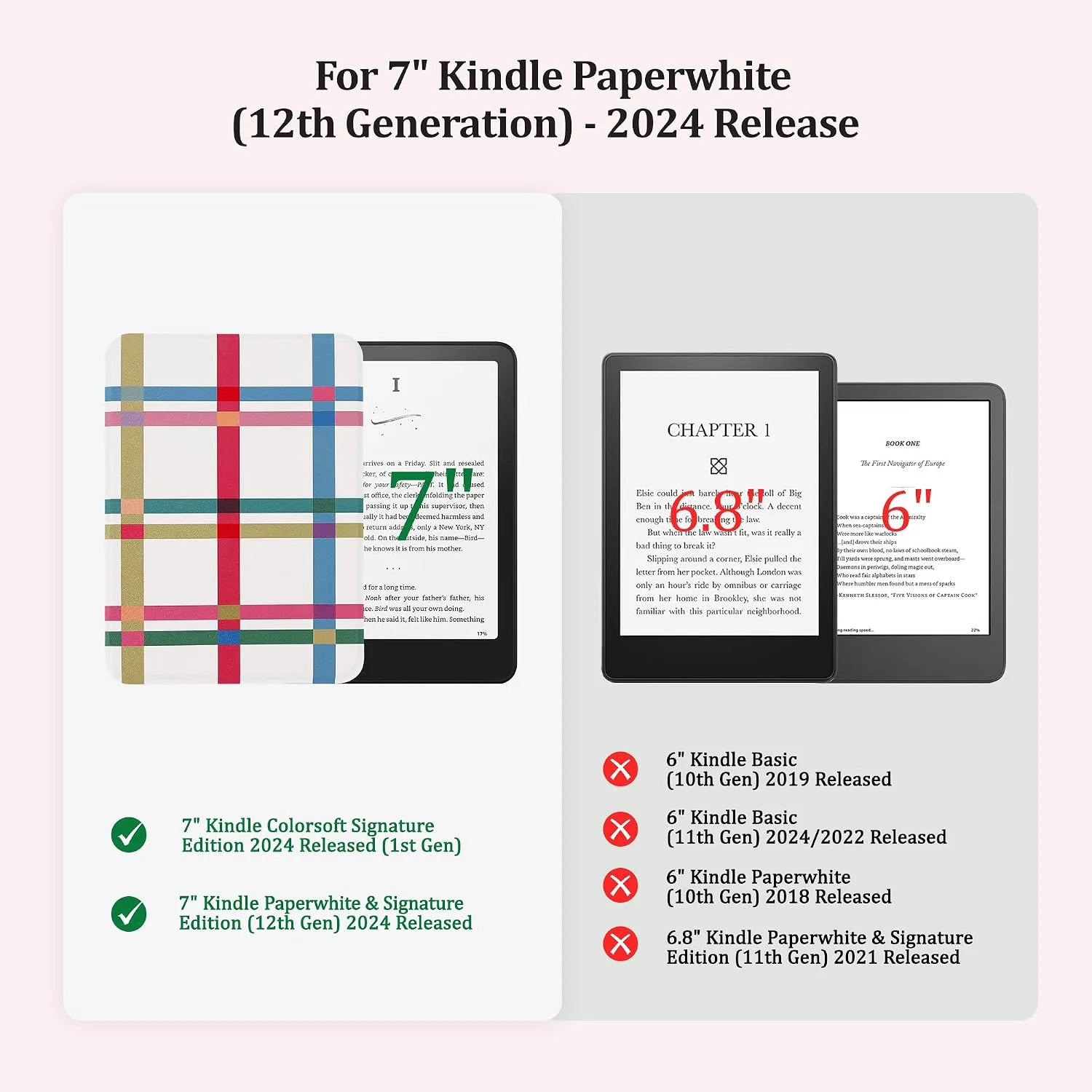 Clear Case for 7'' Kindle Paperwhite 12th Gen 2024 & Colorsoft