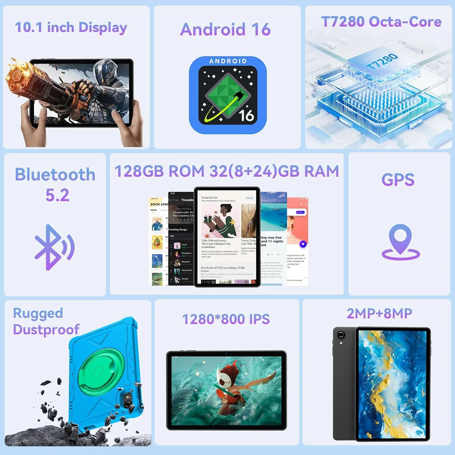 HUIHUANG Tablet 10 Inch Android 16 Tablet, 32GB RAM 128GB ROM