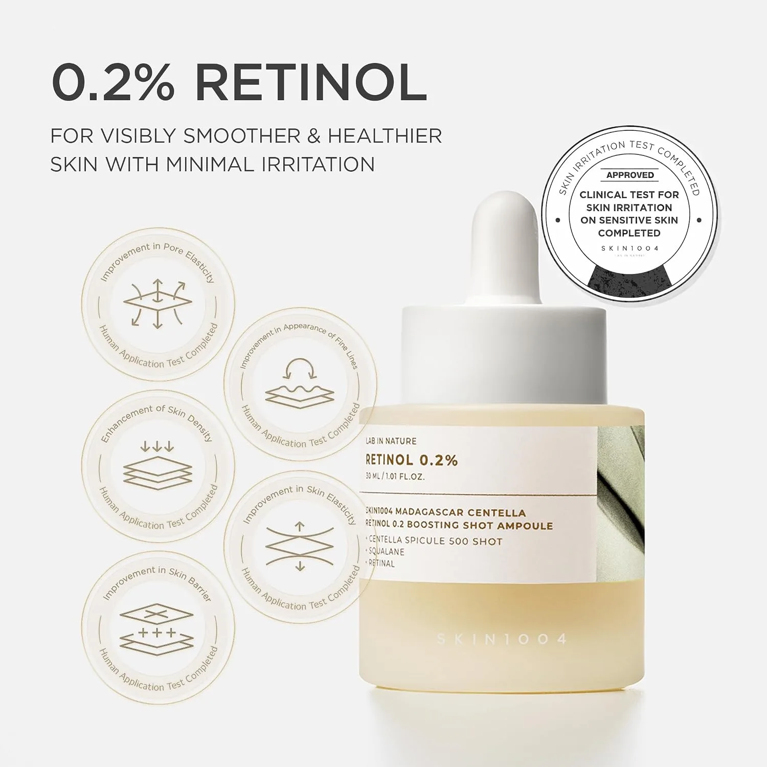 SKIN1004 Retinol 0.2% Boosting Shot Ampoule, Face Serum for Skin Elasticity, Facial Spicule Serum with Retinol & Retinal, Centella Ampoule for Fine Lines & Firmness, Korean Skin Care, 1.01fl.oz / 30ml