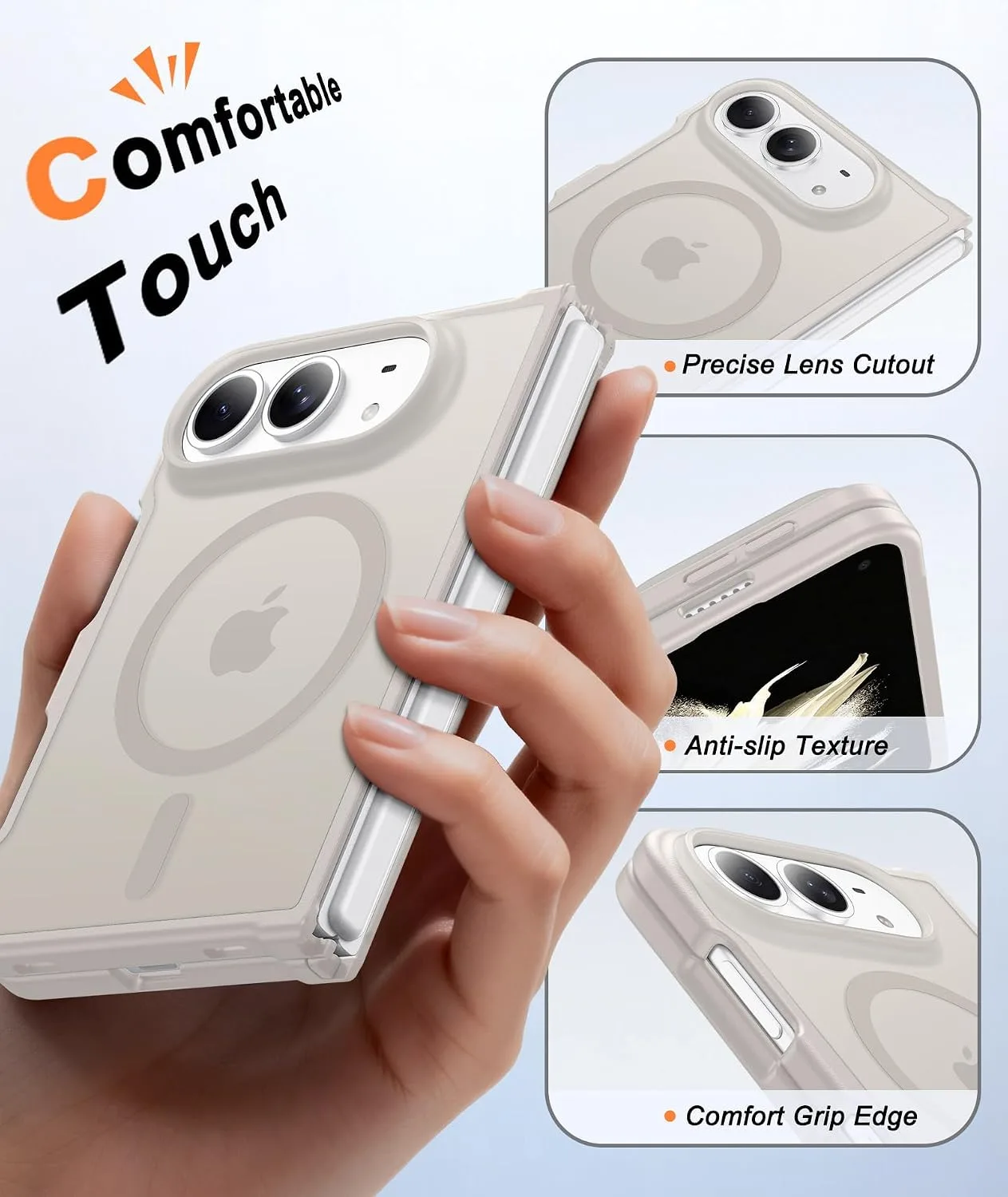 FNTCASE for iPhone Duo Case: Translucent Matte Fit for MagSafe Off White