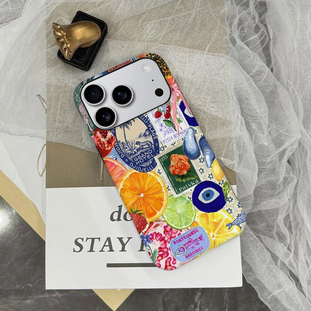 Case Compatible with iPhone 18 Pro/iPhone 17 Pro,Fall Prevention Hybrid 2-Layer Hard Shell Phone Cover for Girls Boys,Bow European Summer Lemon Collage