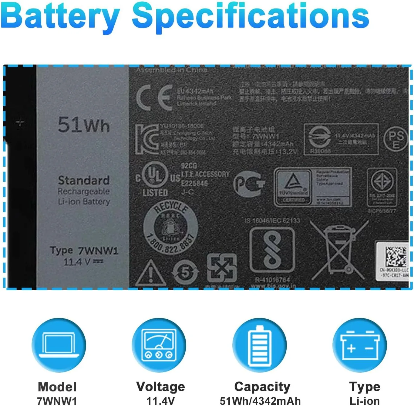 7WNW1 Laptop Battery for Dell Latitude 5420 5424 7424 Rugged Extreme