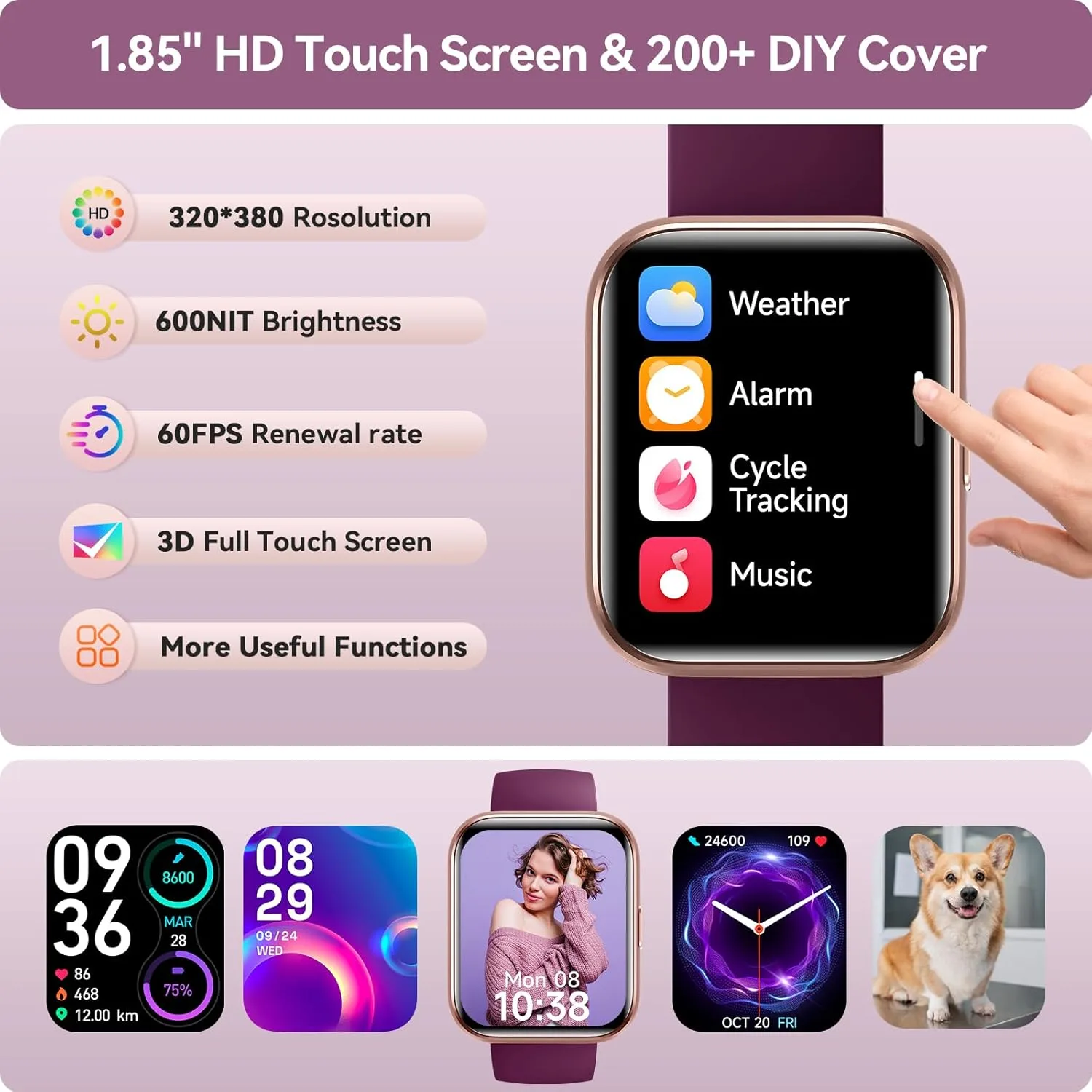 Smart Watches for Women, 1.85" HD Smart Watch Compatible iPhone/Samsung/Android (Answer/Make Call), Fitness Watch with Heart Rate/Sleep/SpO2 Monitor, SmartWatch 3ATM Waterproof 120+ Sport Modes Alexa