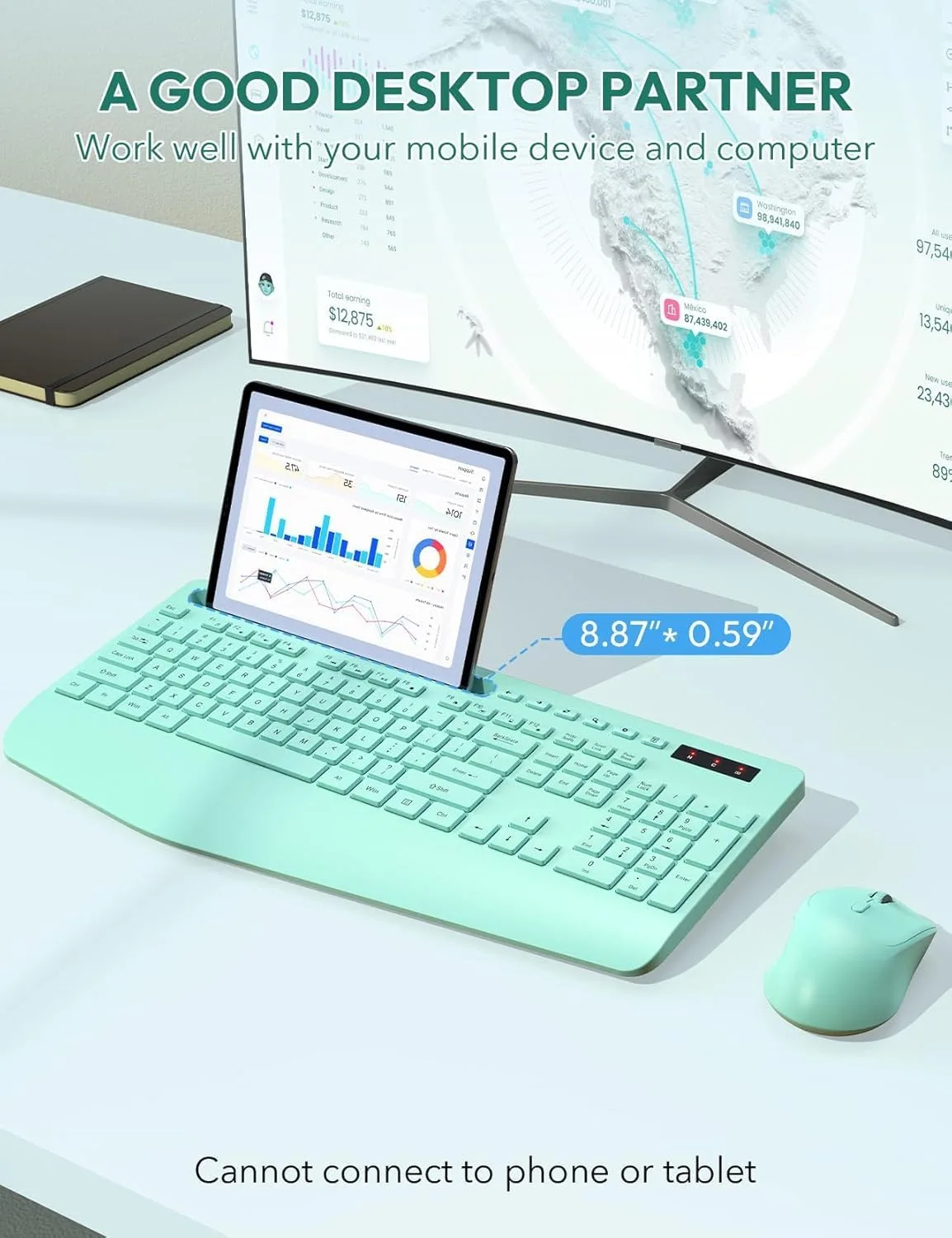 SABLUTE Wireless Keyboard and Mouse Combo, 2.4GHz, Ergonomic Wrist Rest