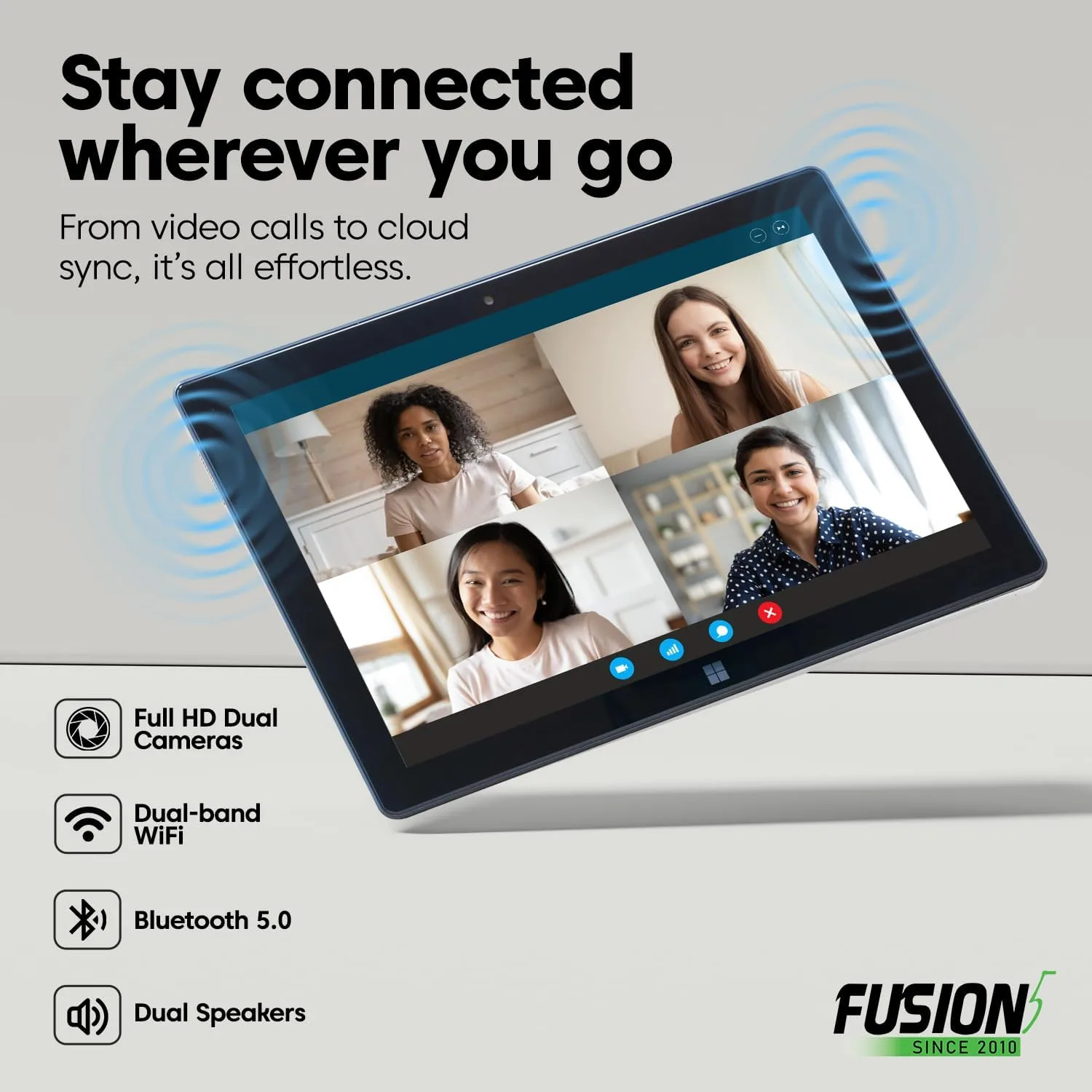 Fusion5 Built in USA 10.1” Windows 11 Tablet PC (March 2026 Release) - 12GB RAM, 256GB SSD, 13th Gen CPU, Full HD Windows Tablet Computer, USB C, HDMI - 2 Year Full Warranty with Accidental Damage