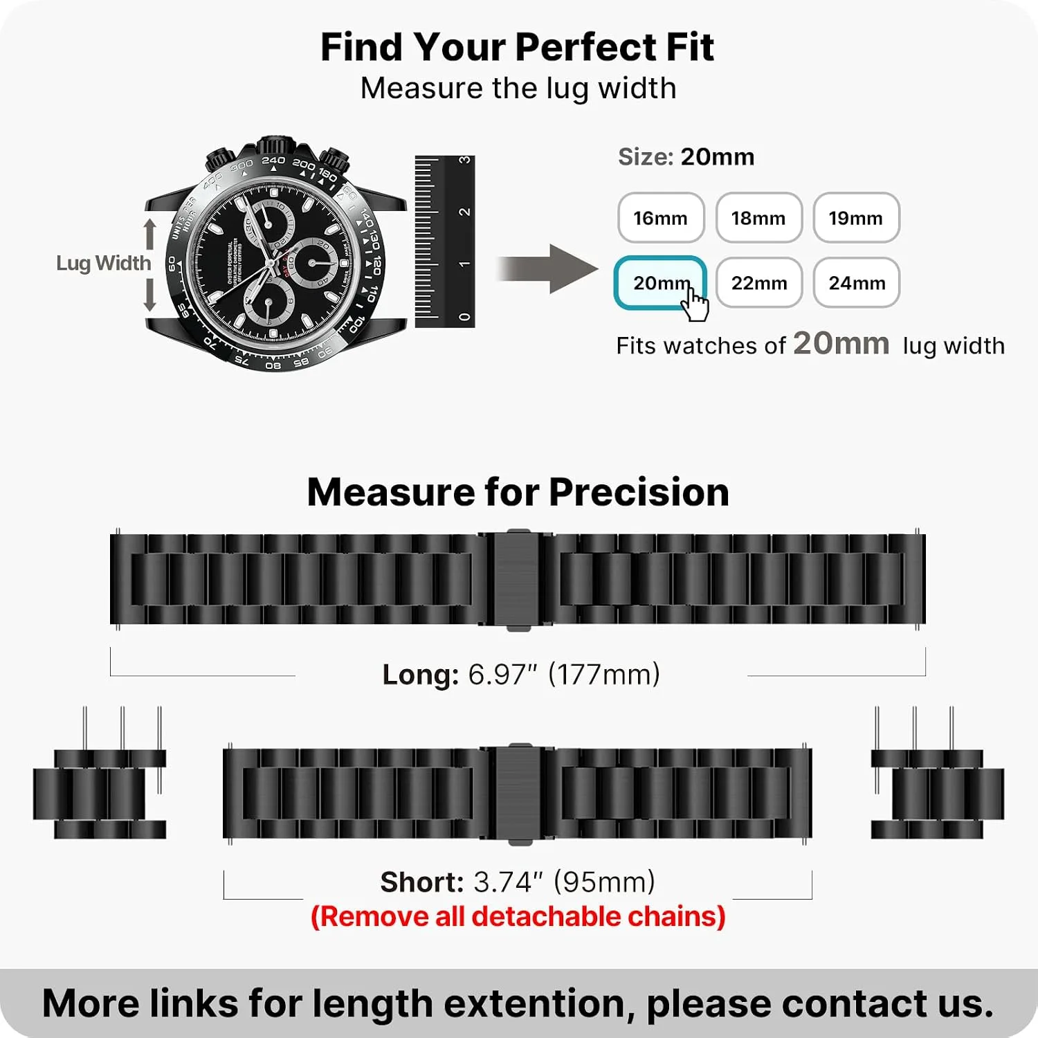 Fullmosa 20mm Quick Release Metal Watch Band for Garmin Samsung