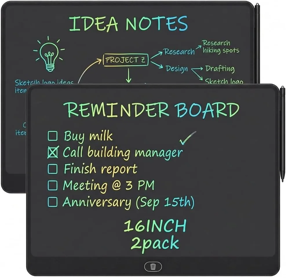 16 Inch LCD Writing Tablet 2 Pack, Large Electronic Notepad Reusable Digital Memo Board Erasabl Tablet(Black)