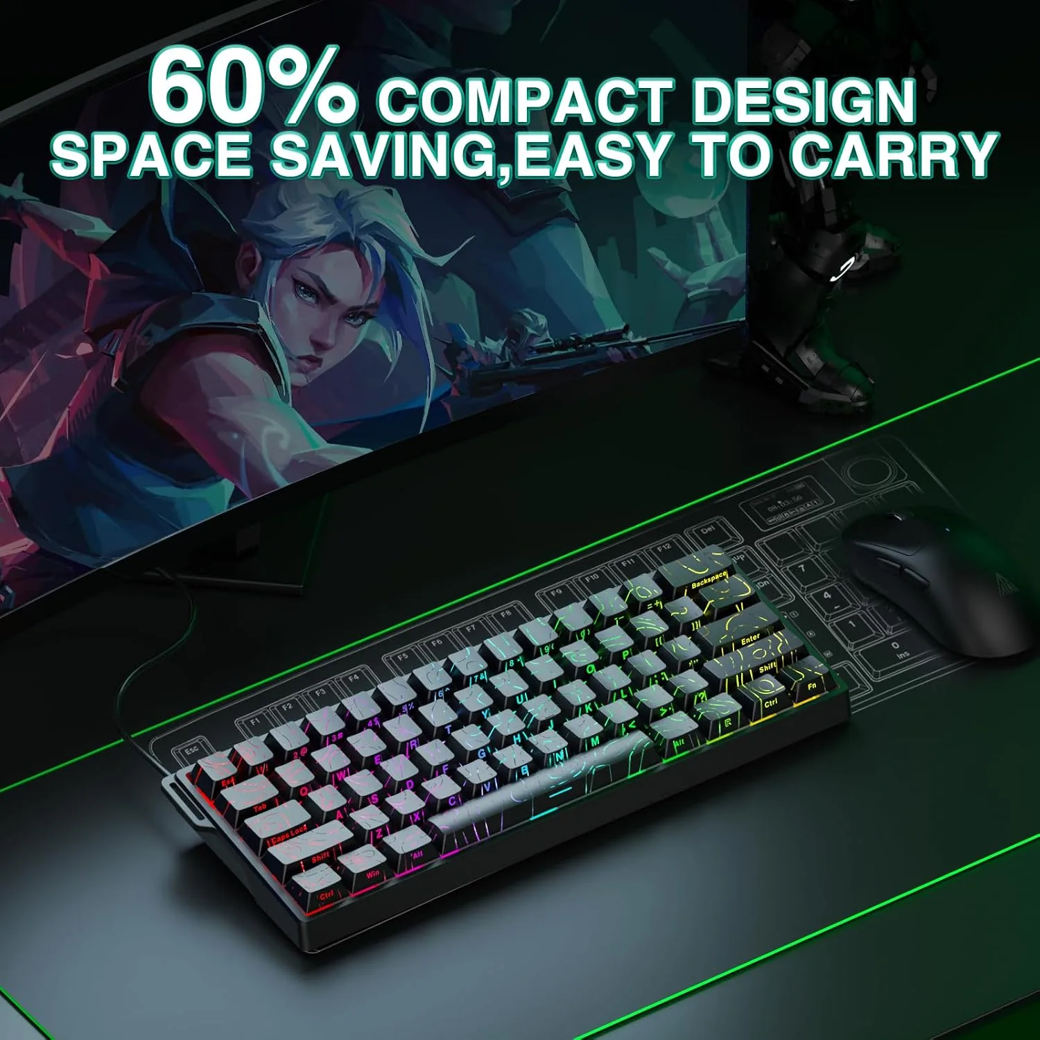 Aula WIN60 HE - 60% Mechanical Gaming Keyboard Wired, Hall Effect Magnetic Switch Hot Swappable, Adjustable Actuation RT Mode, 8000 Hz Polling Rate, RGB Keyboard 60 Percent Compact Design for PC