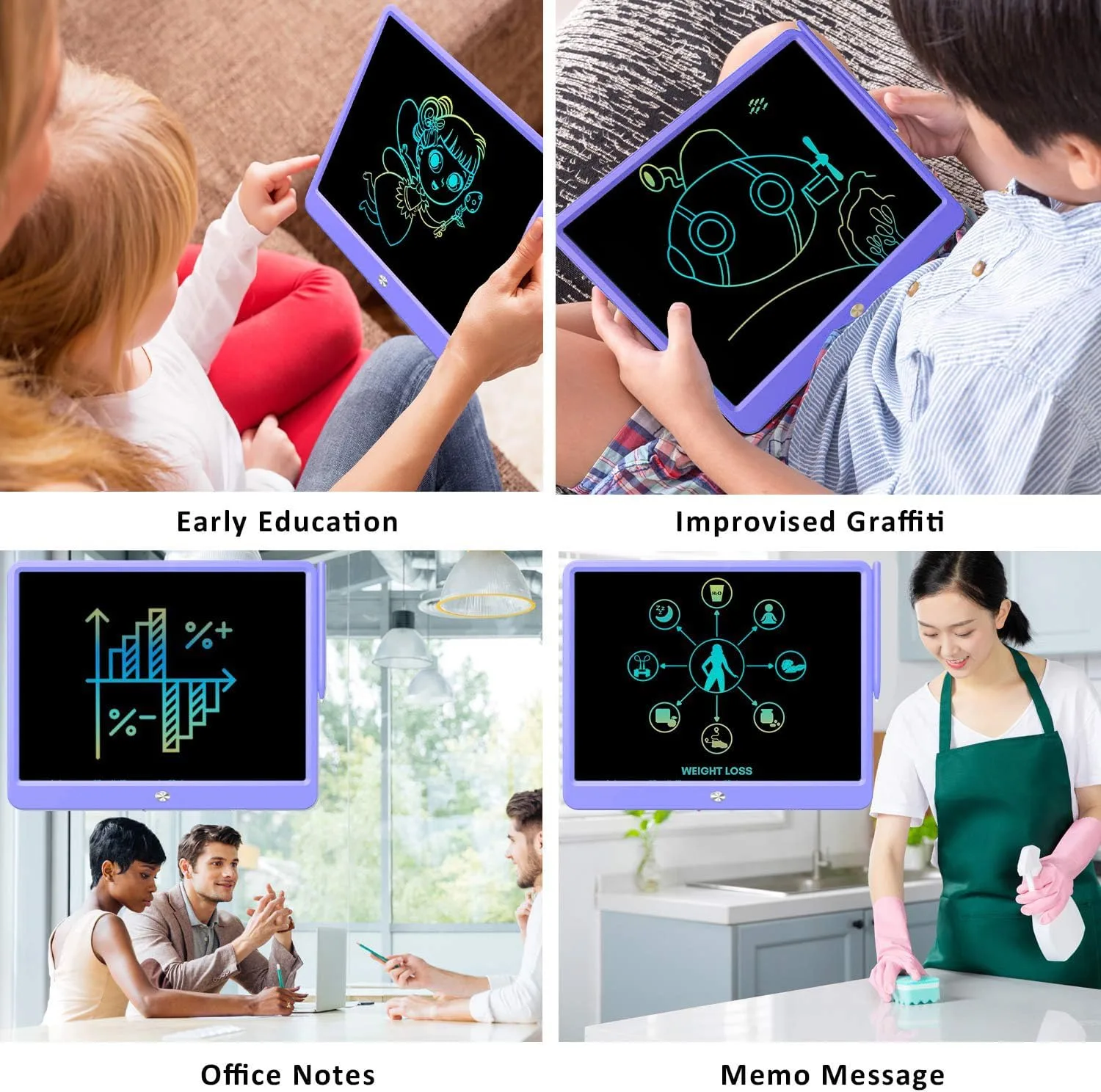 FLUESTON LCD Writing Tablet, Doodle Board Toys Gifts for 3-8 Year Old Girls Boys, 12 Inch Colorful Electronic Board Drawing Pad for Kids, Christmas Gifts for Toddler Educational Learning Travel,Purple