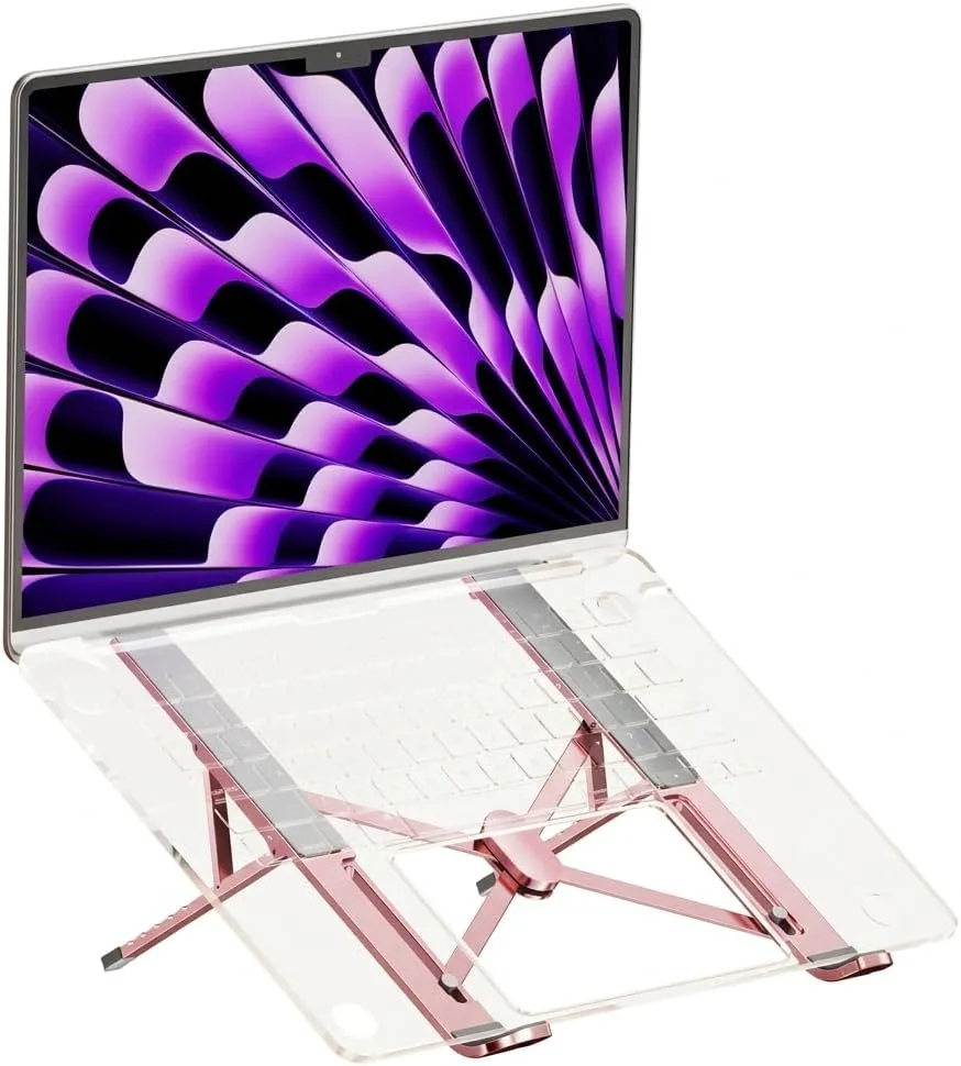 Ergonomic Foldable Computer Stand, 10-Level Height Adjustable Aluminum Laptop Stand, Compatible with 17.3 Inch Laptops, Tablets & Drawing Tablets, for MacBook, HP, Lenovo, Dell (Pink-1)