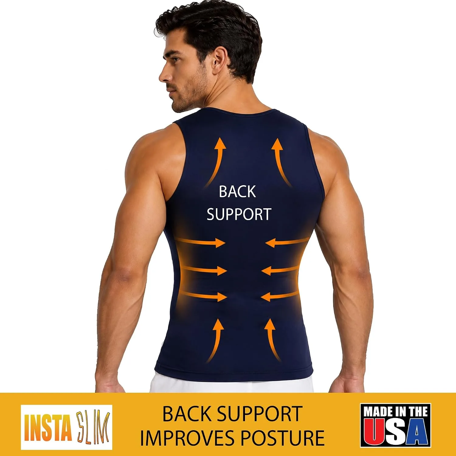 Insta Slim - Made in USA 3 Pack Compression Muscle Tank Body Shapers for Men. Back Support, Slimming Shapewear Undershirt