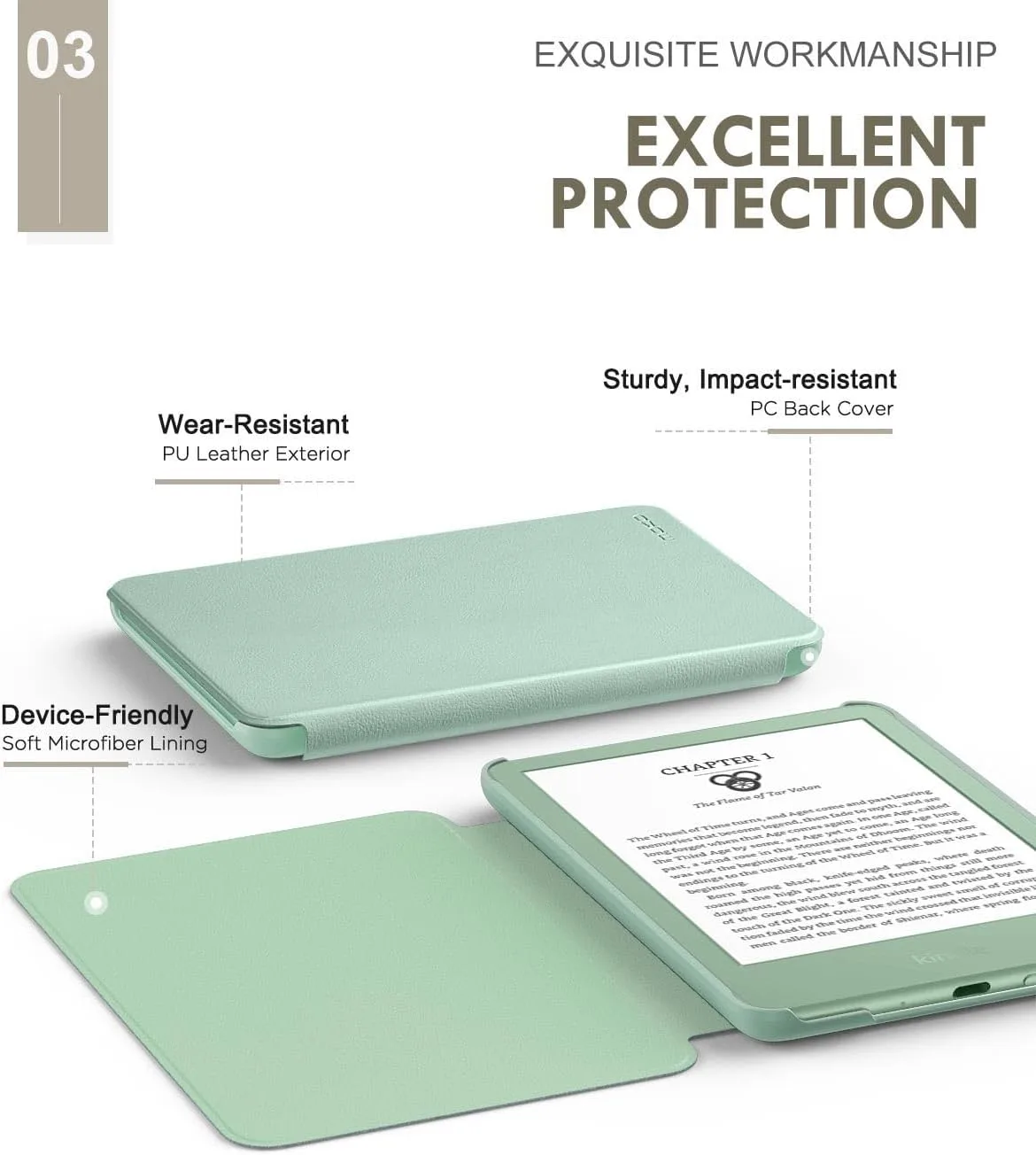 MoKo Case for 6" Amazon Kindle Basic 11th Gen 2024/2022, Matcha