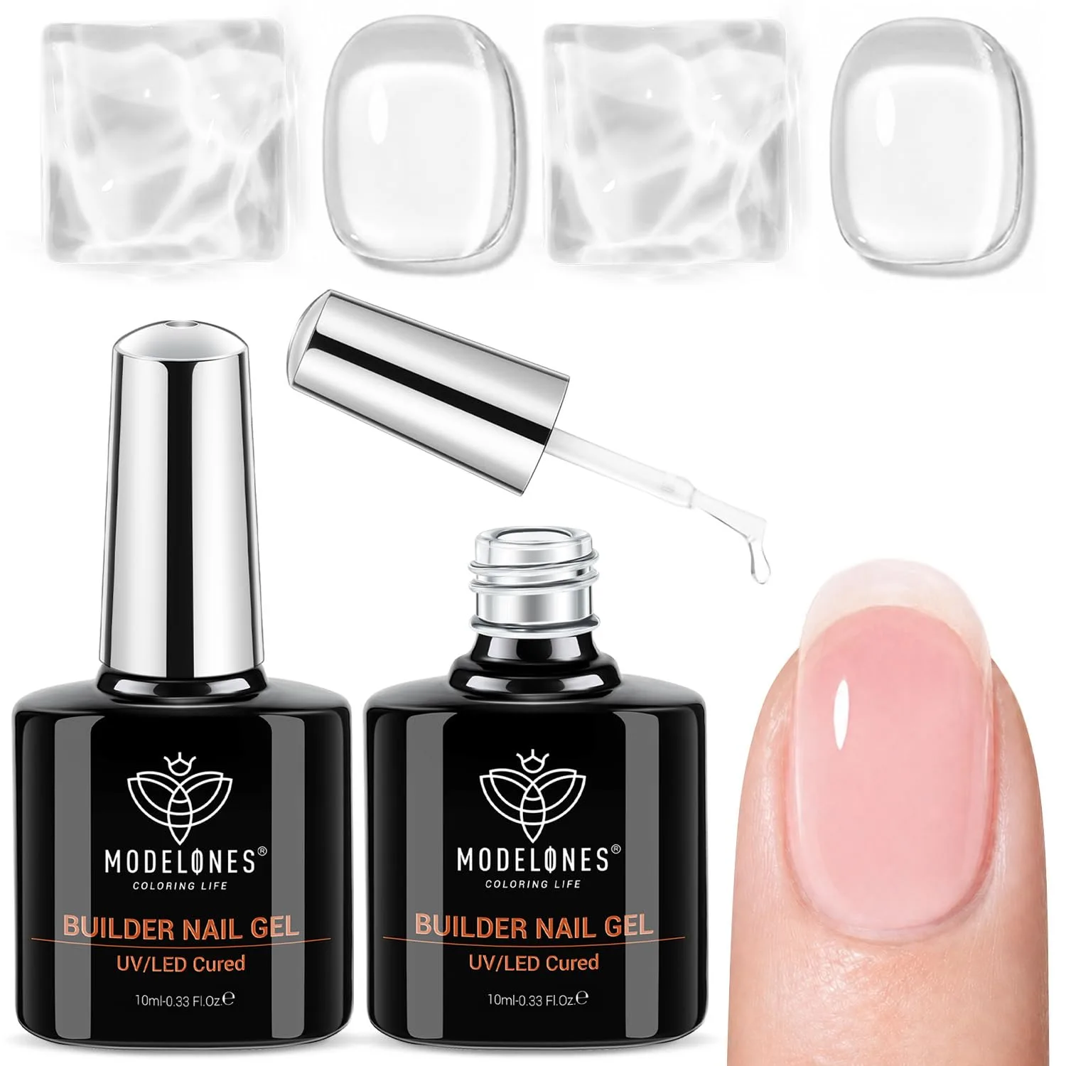 modelones Builder Nail Gel, 2 Pcs Clear Builder Nail Polish Base