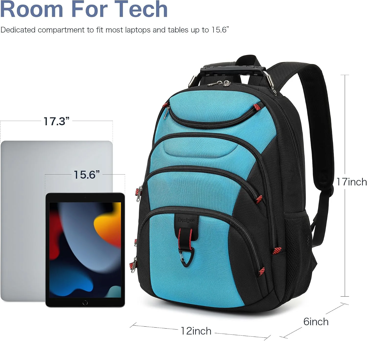 Boavan Laptop Backpack for men, 15.6 inch Laptop Bag with USB Port, Waterproof Travel Work Backpack Purse, Anti-Theft Teacher Nurse Doctor Casual Bookbags Office Business backpack，Sky Blue/Black