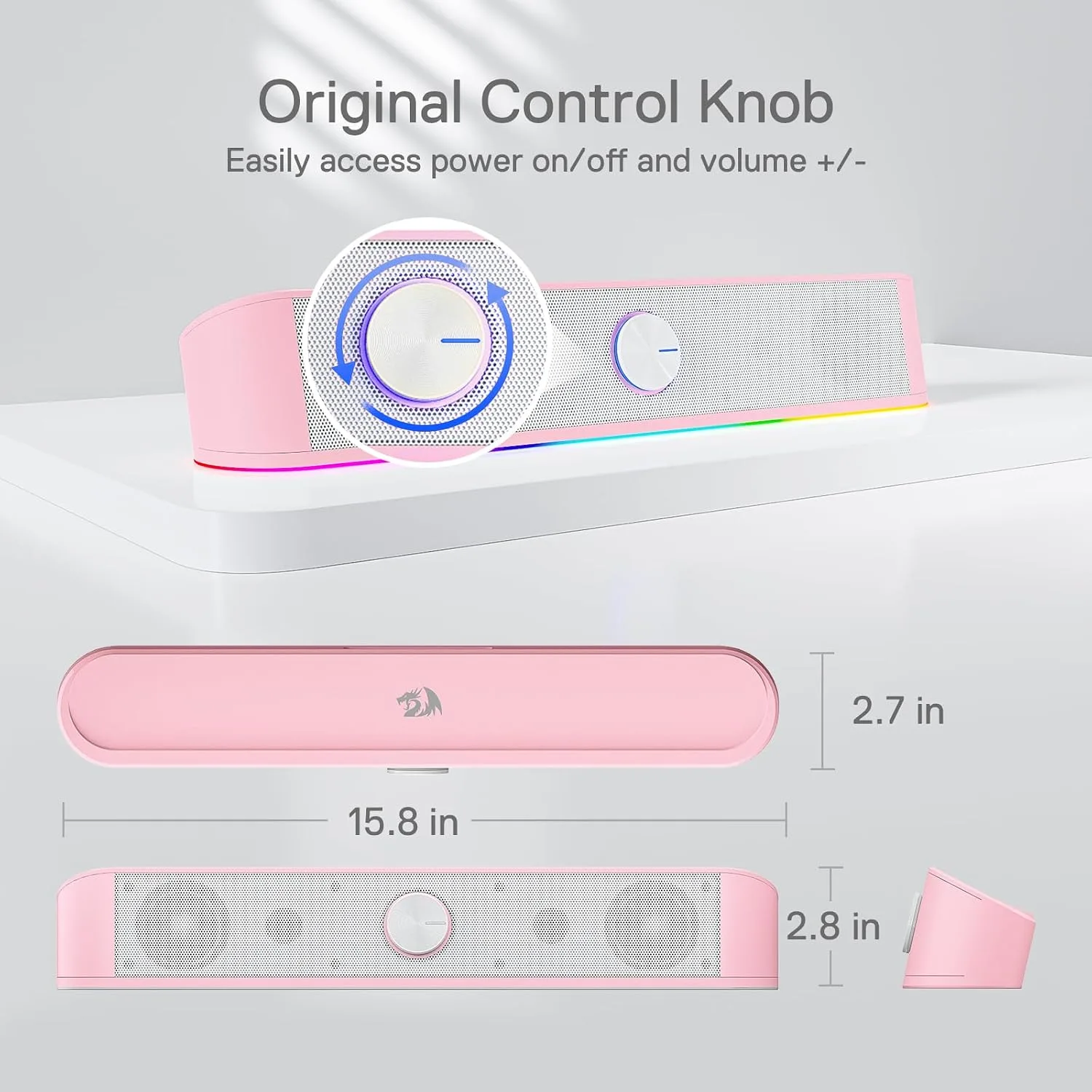 Redragon GS560 RGB Desktop Soundbar, Dynamic Lighting Bar with Audio Sync