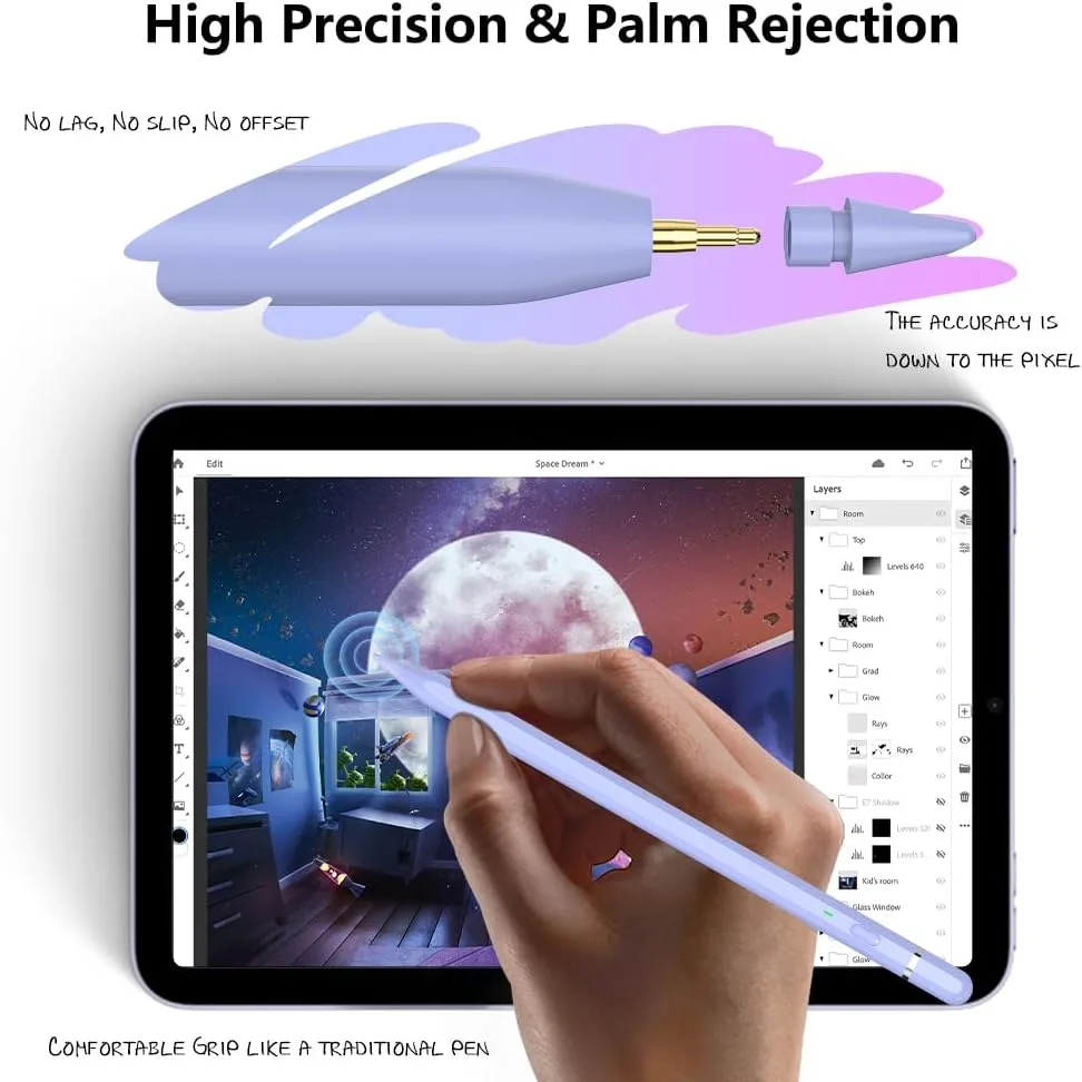 KIROSA iPad Pencil USB C: Stylus Pen for iPad W/ 10X Fast Charging Tilt Sensitivity Palm Rejection - Drawing Stylus Compatible with ipad 6~11th, Mini 5/6, Air 3~5/M2/M3, Pro 11"/12.9"/M4 (2018-2025)