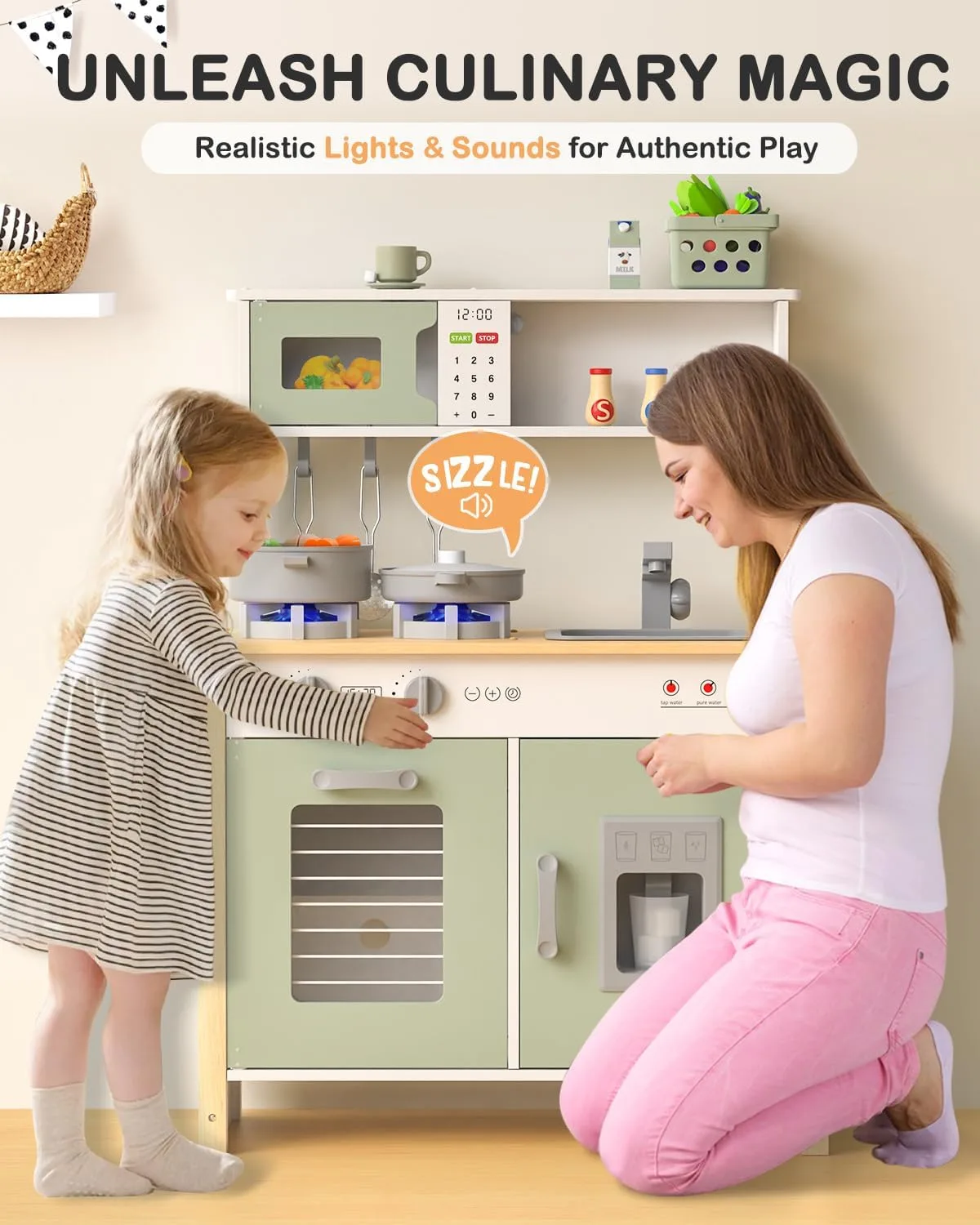 Babytronic Kids Play Kitchen Ages 3+ with Real Lights, Sounds (Green)