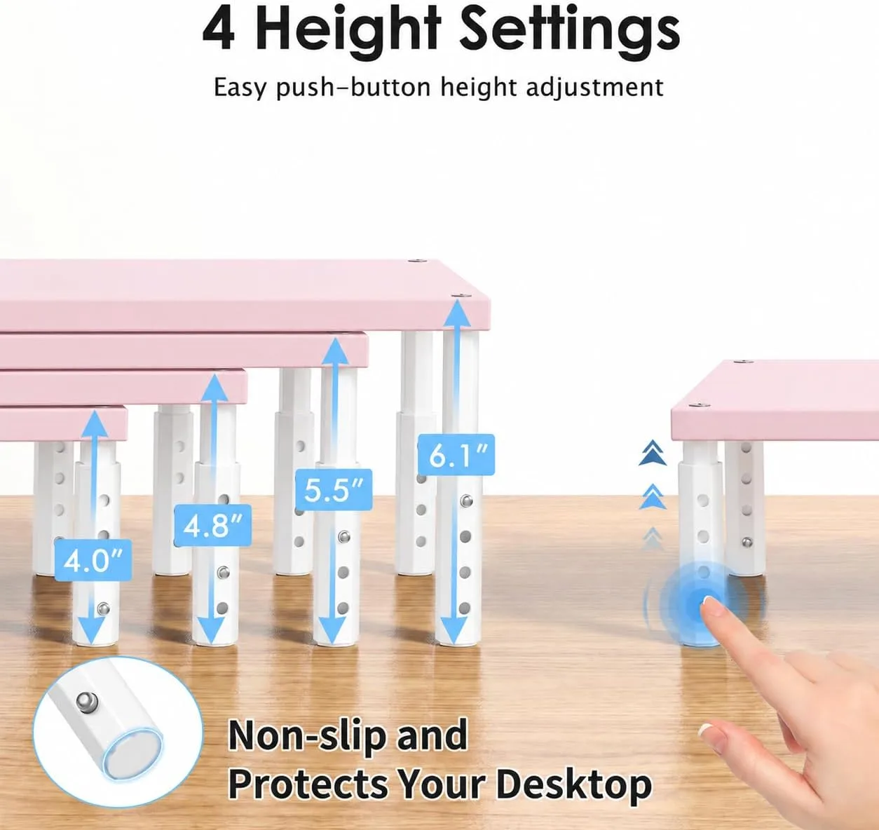 OPNICE Adjustable Monitor Stand Riser for Desk, Wood Computer & Laptop Stand, Desk Organizers and Accessories, Office Desk Accessories & Workspace Organizer for Home Office Supplies, Pink