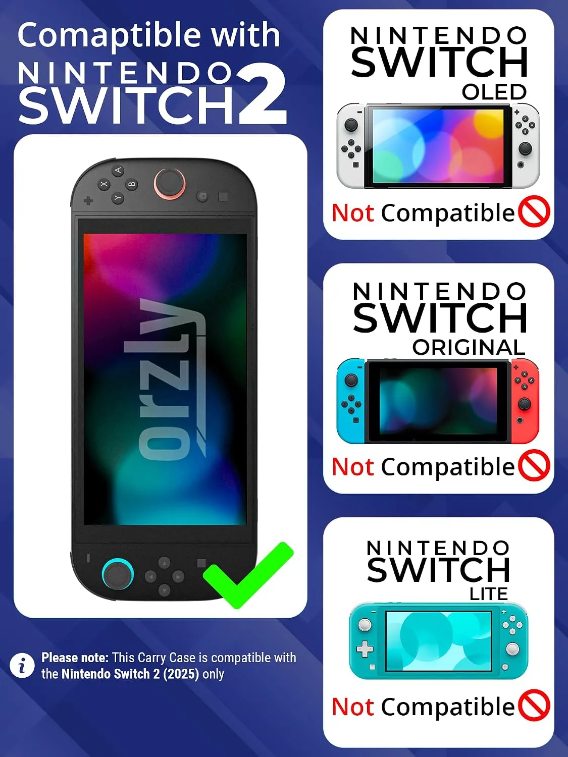 Orzly Case Compatible with Switch 2 – Protective Travel Carry Case with Screen Padding, Game Card & microSD Slots, Zipped & Open Pockets for Accessories – 7.9" Gift Boxed