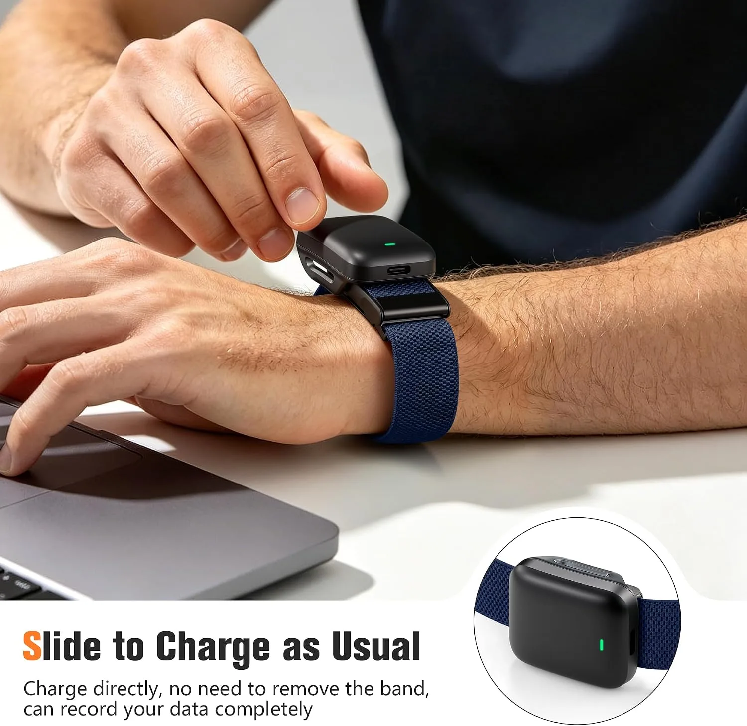 Getino Sport Band Compatible with Whoop 5.0 Bands One, Peak and Life/MG, Breathable Adjustable Elastic Replacement Soft Nylon Strap Accessories for Whoop Band 5.0 Fitness Tracker, Navy