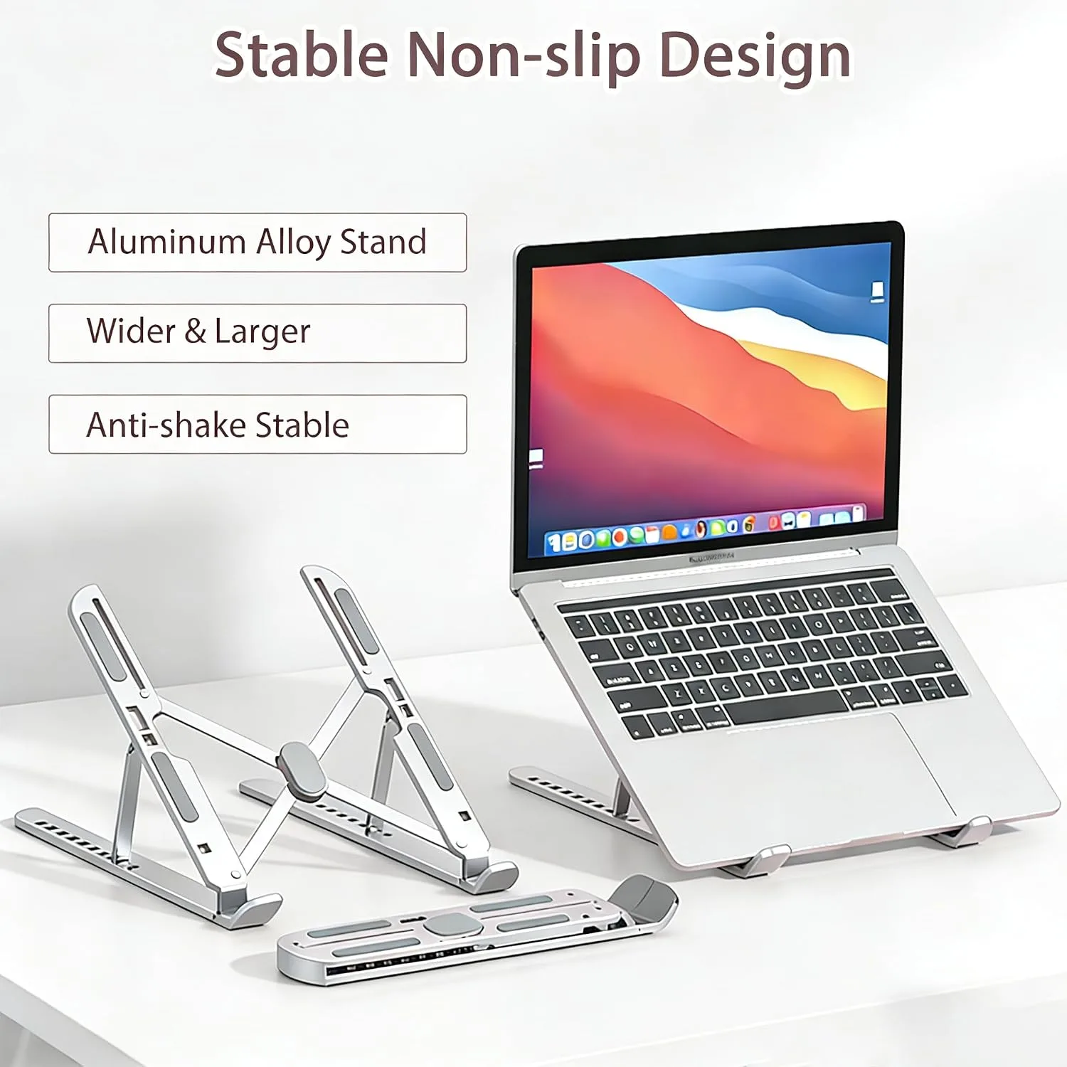Ergonomic Foldable Computer Stand, 10-Level Height Adjustable Aluminum Laptop Stand, Compatible with 17.3 Inch Laptops, Tablets & Drawing Tablets, for MacBook, HP, Lenovo, Dell (Silver)