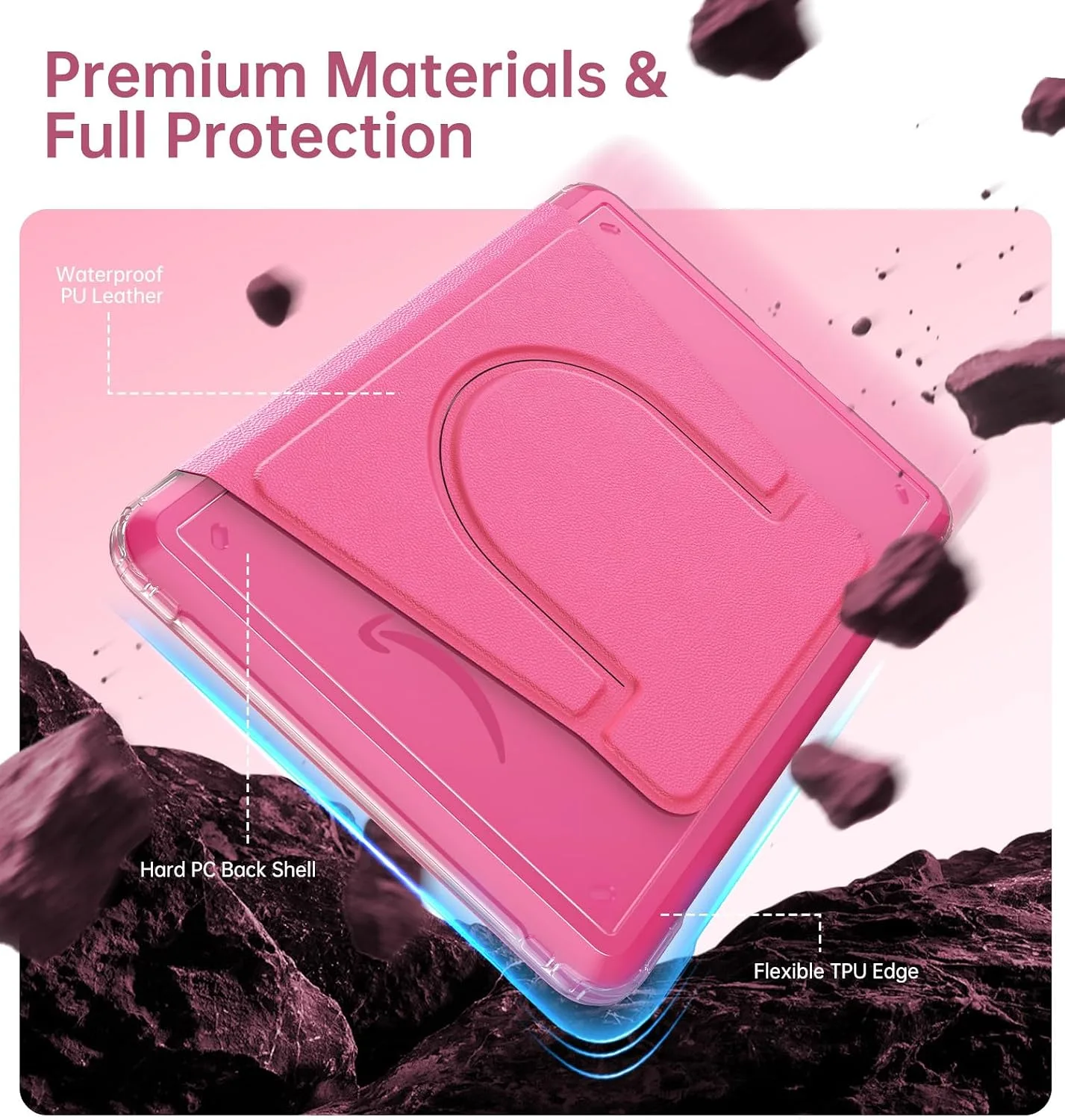 MoKo 360°Rotating Case for 7"Kindle Paperwhite 12th Gen/Colorsoft,Raspberry