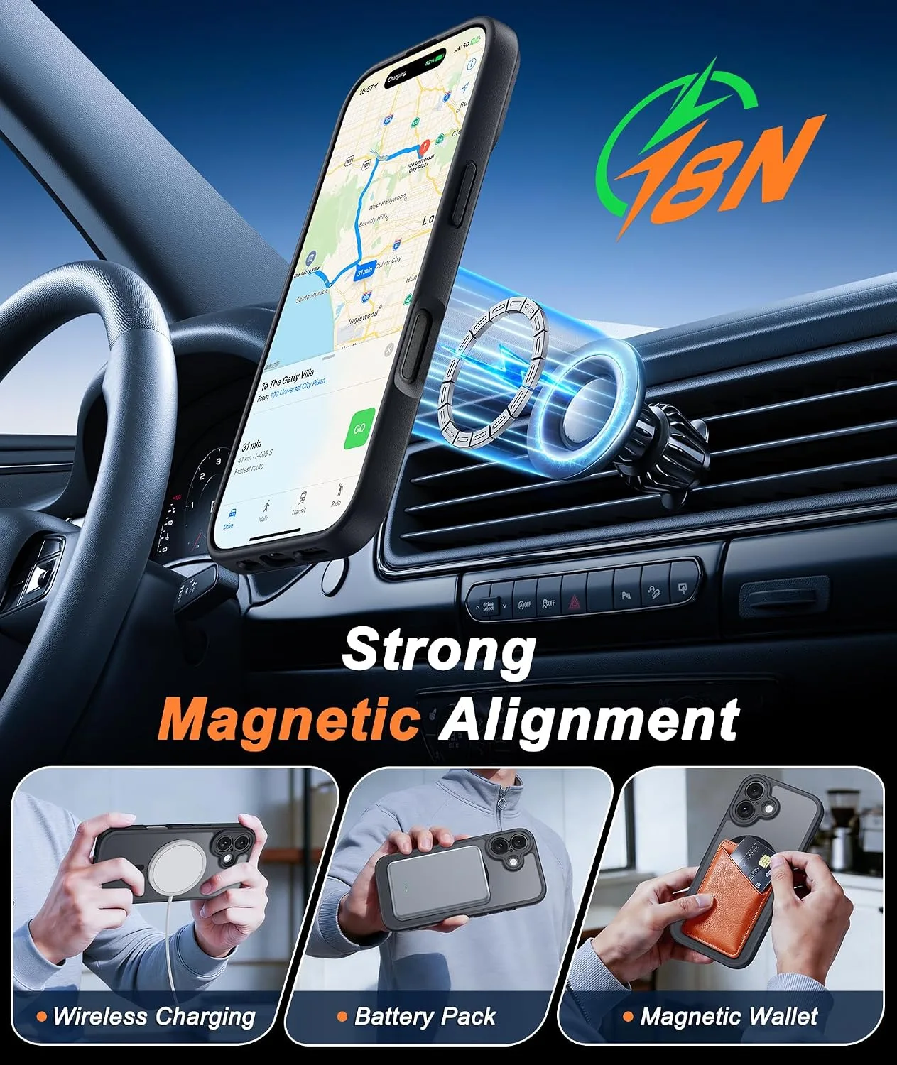 FNTCASE for iPhone 16 Case Fit for MagSafe Black