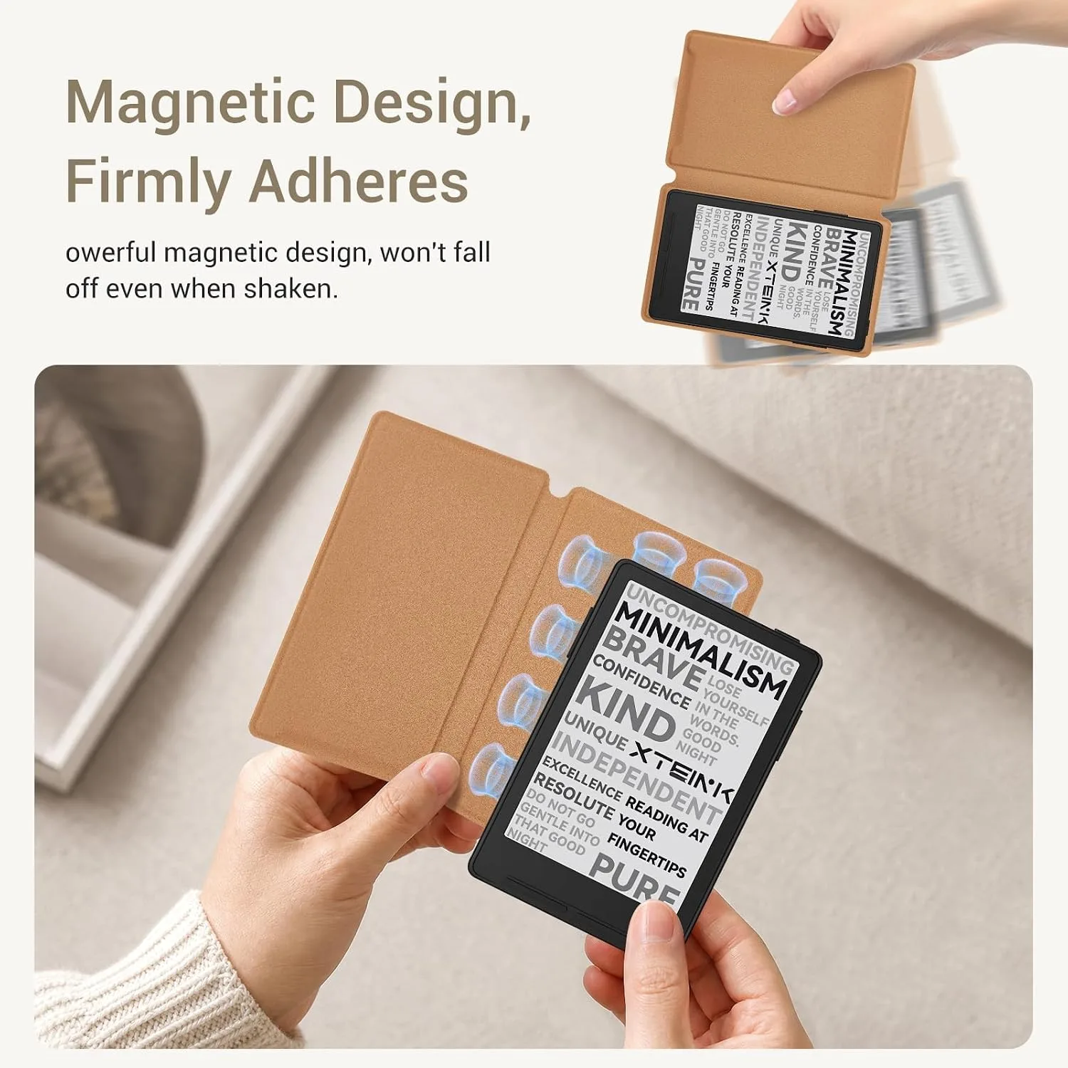 CoBak Magnetic Case for XTEINK X3 eBook Reader, 3.7" Ultra-Lightweight PU Leather Cover(Brown)