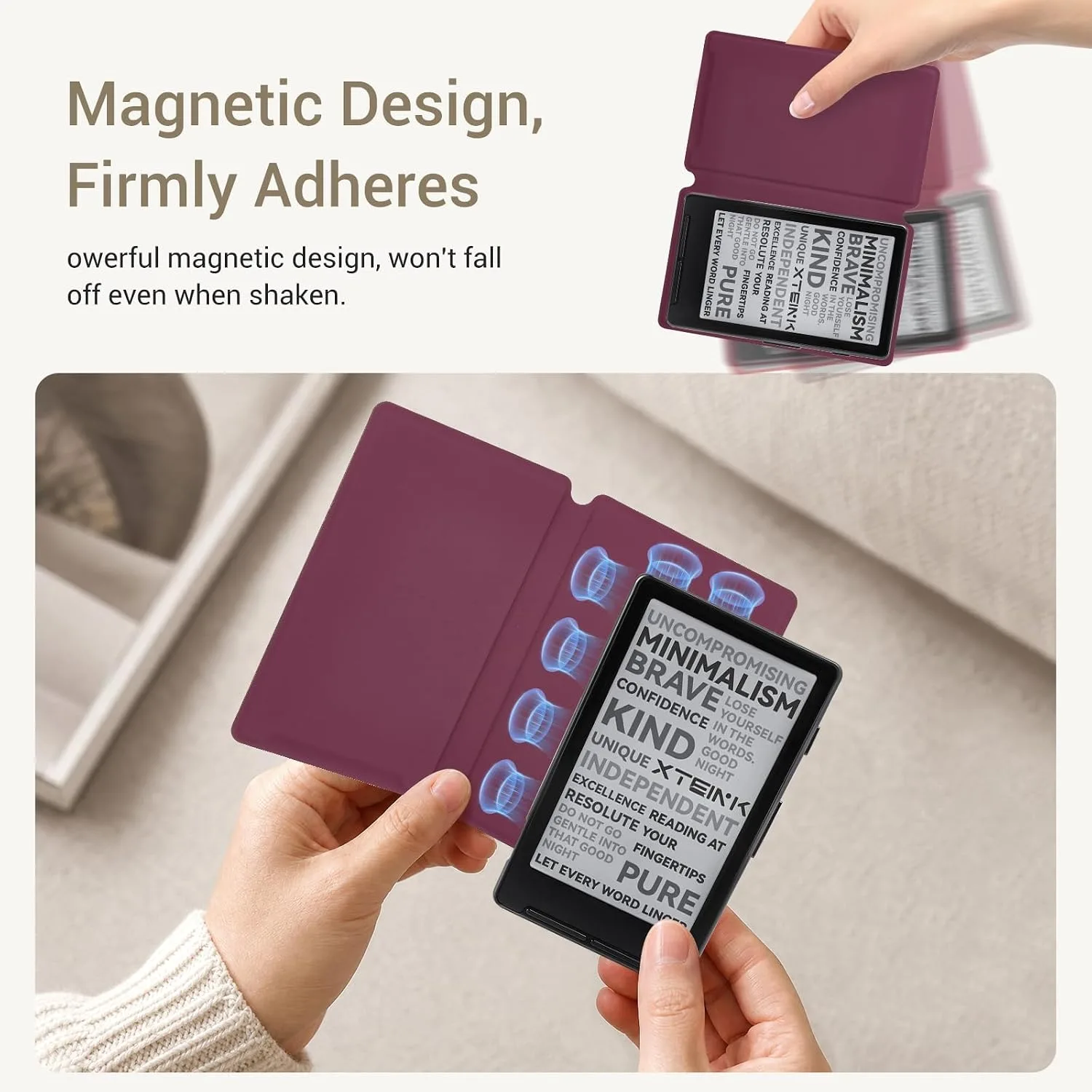 CoBak Magnetic Case for XTEINK X4, Ultra-Lightweight Protective Cover for Xteink X4 E-Reader, Secure Magnetic Attachment(Grape Red)
