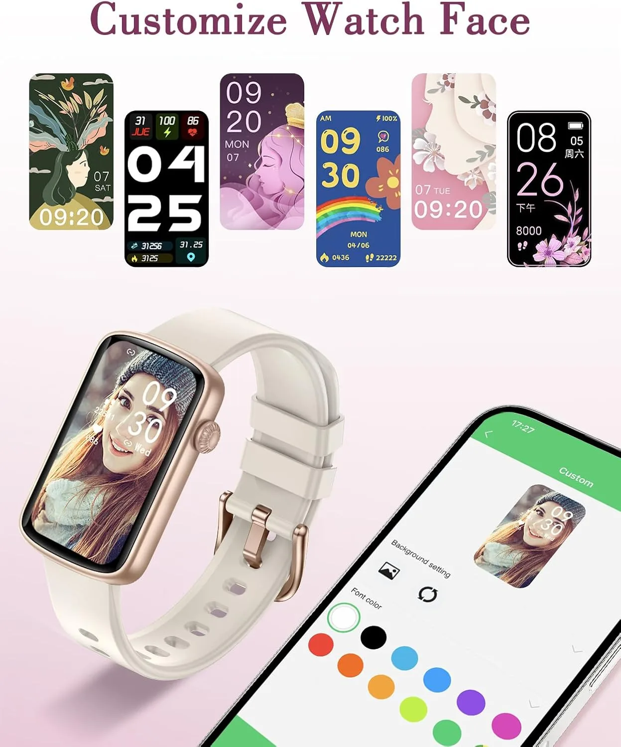 Fitness Watches for Women, LYNN2 Fitness Tracker with Heart Rate Monitor Blood Oxygen/Sleep Tracker Pedometer, Slim Step Tracker Watch for iOS/Android Phones Waterproof (Milky White)