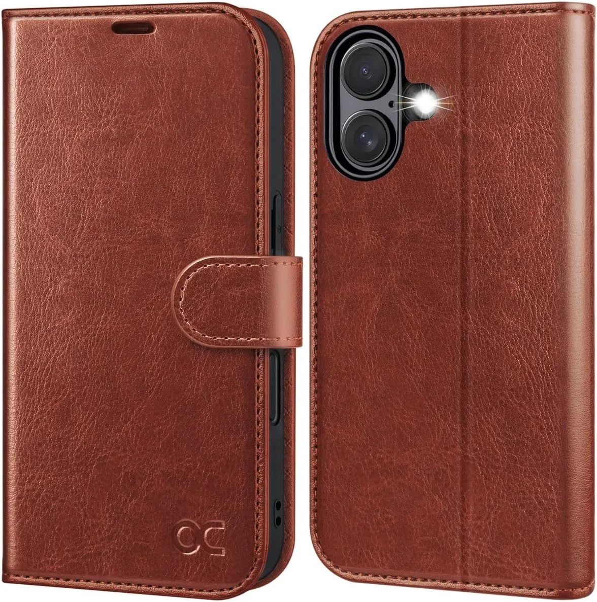 OCASE for iPhone 16 Wallet Case, Card Holder, Dark Brown