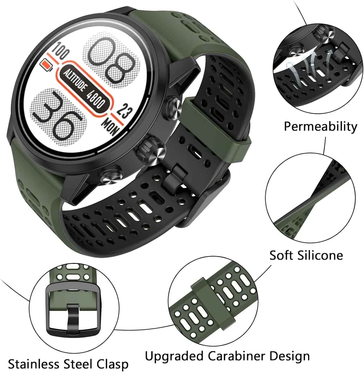 Compatible with Coros Pace 2/Apex 42mm/Apex 2 Watch Bands, 20mm Quick Release Watch Band Sport Silicone Watch Strap Breathable Wristband for Women Men
