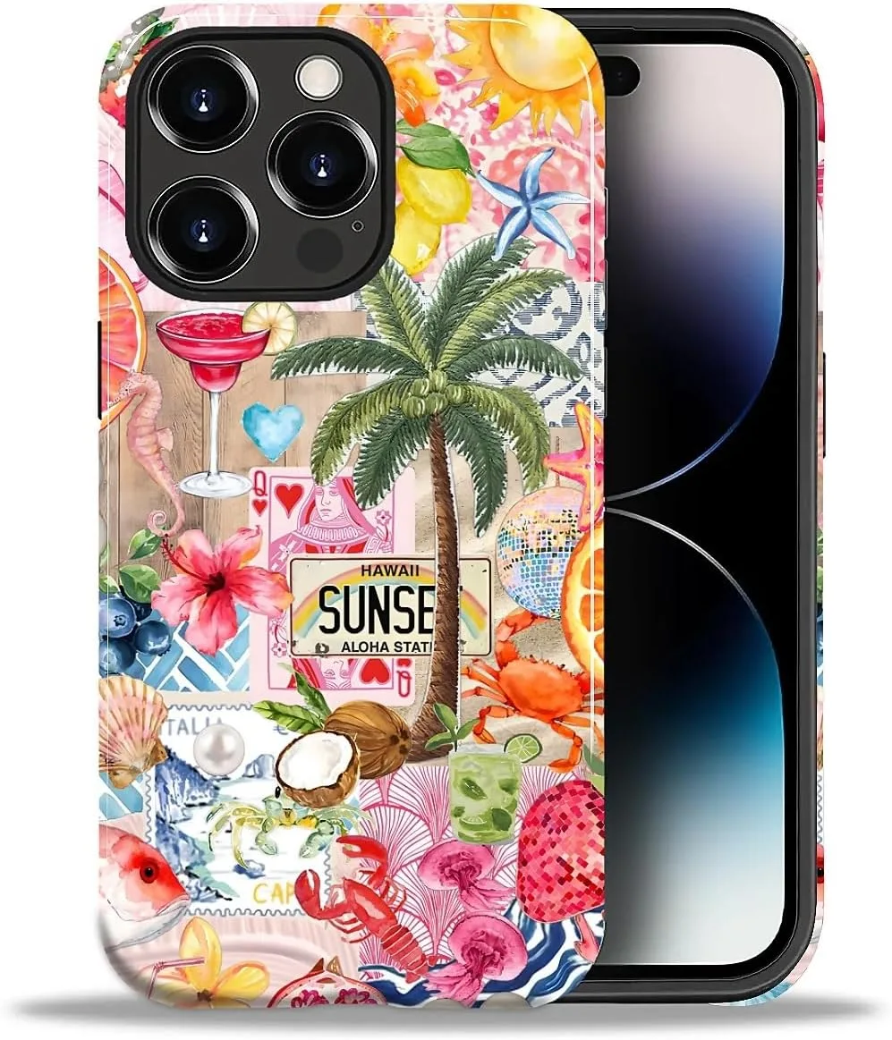 DAIZAG Case for iPhone 14 Pro Max,Mixed 2 Layer Design Shockproof Soft TPU Ddouble Protection Phone Case for iPhone 14 Pro Max-Aesthetic Summer Beach