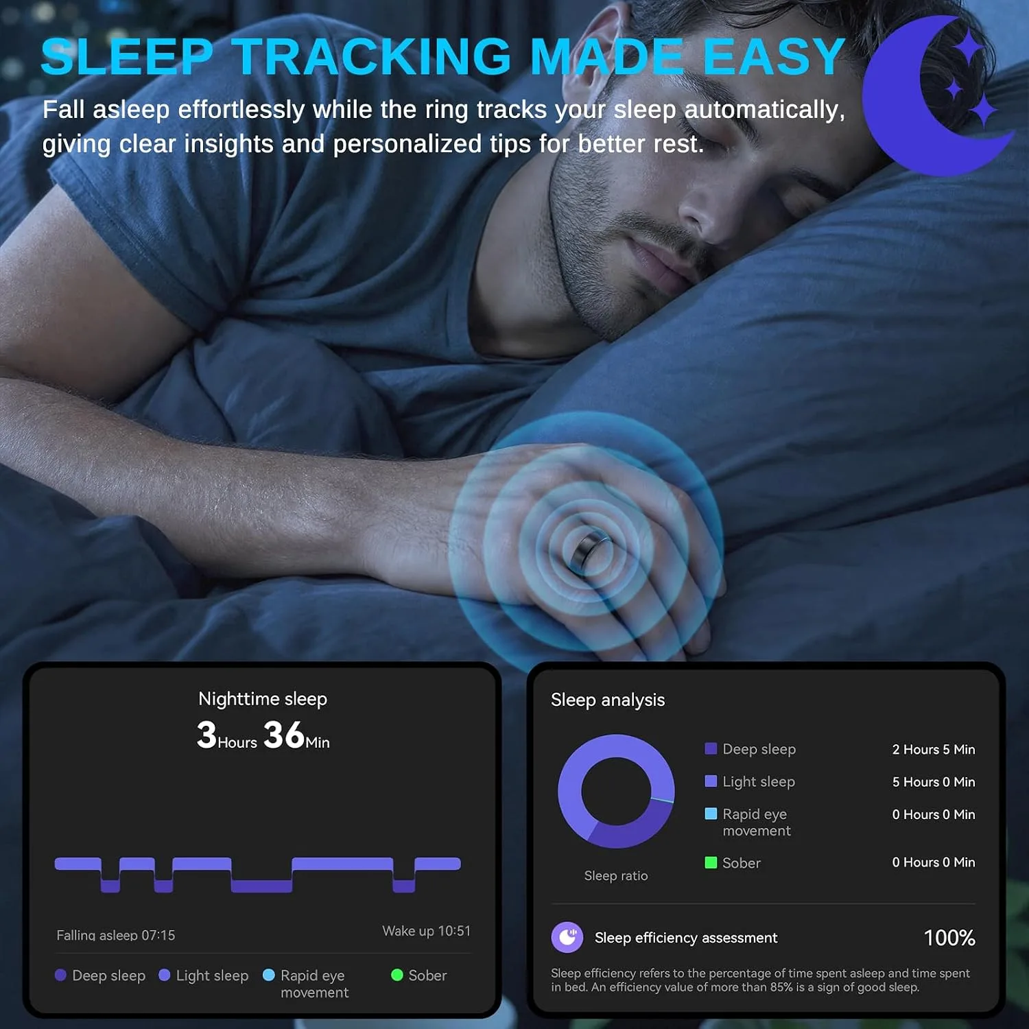 Smart Ring for Men & Women, Fitness and Health Tracker Ring(Black 8)