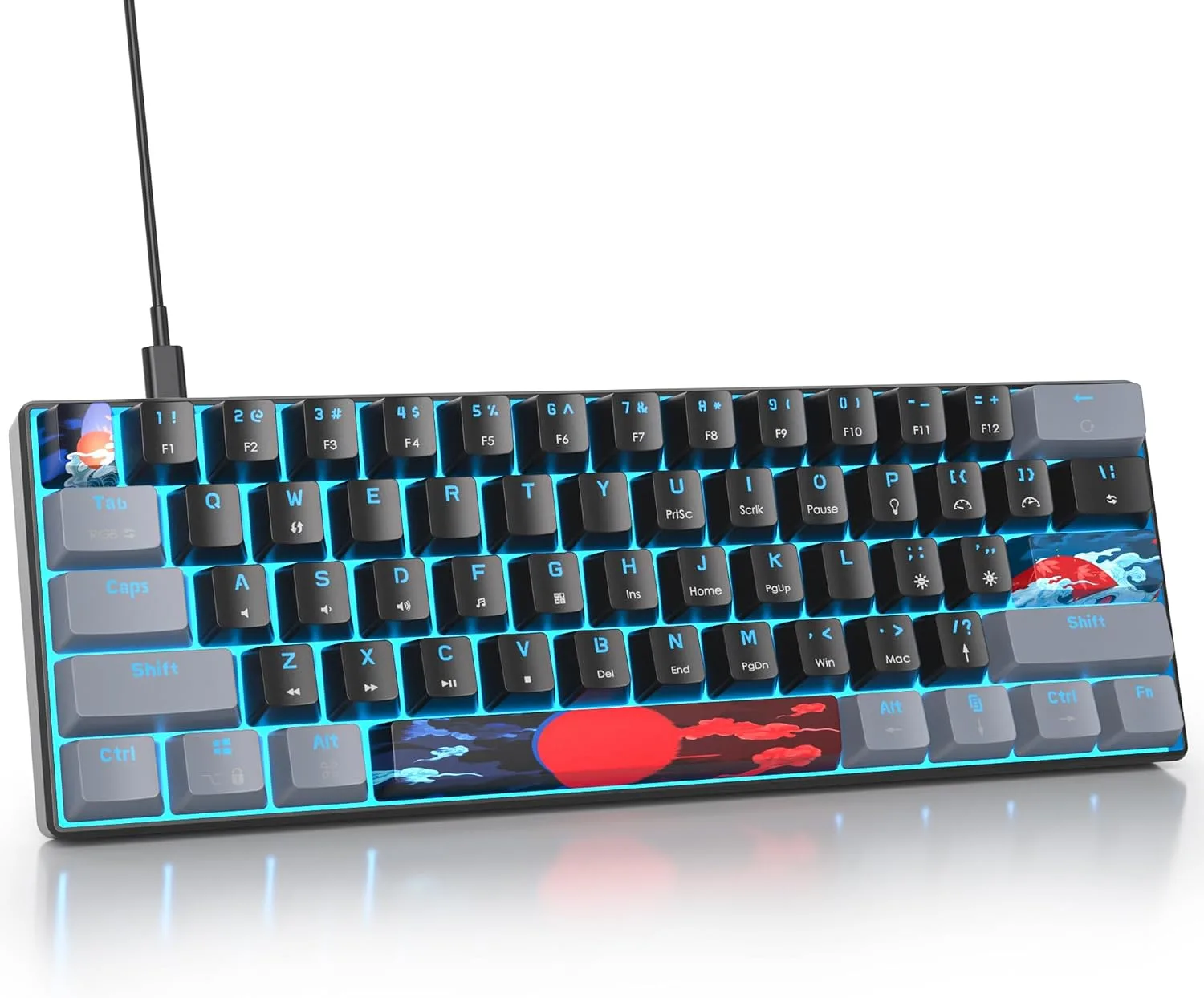 Teclado Gamer Owpkeenthy 60% Mecánico Red Switch RGB Compacto Cableado Oscuro