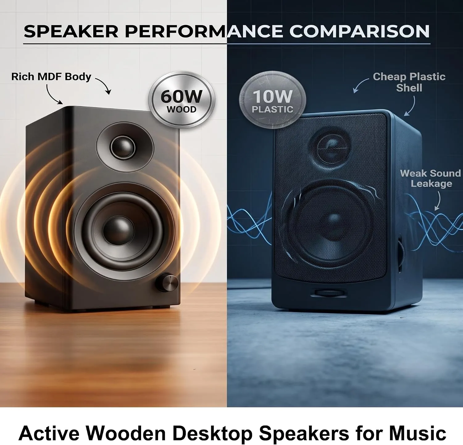 Powered Computer Speakers for Desktop PC and Music, Black Pair