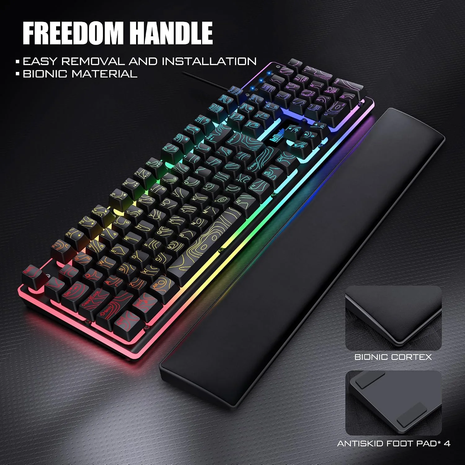 RedThunder K10 Wired Gaming Keyboard & Mouse Combo with Wrist Rest, Adjustable RGB Mechanical Feel Anti-ghosting Keyboard + 7D 7200 DPI Mouse+Soft Leather Wrist Rest for PC Gamers (Black Lines)