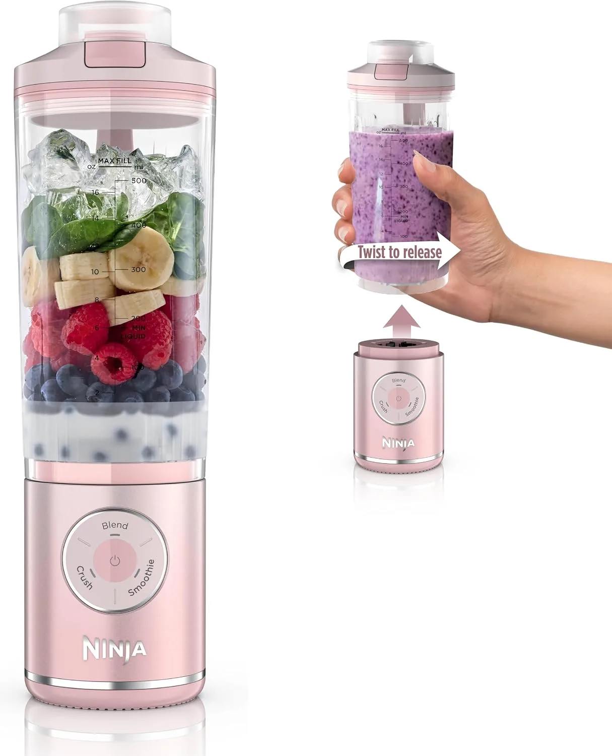 Ninja Blast Max Portable Blender, Twist & Go, 22oz, Pink, BC251PK