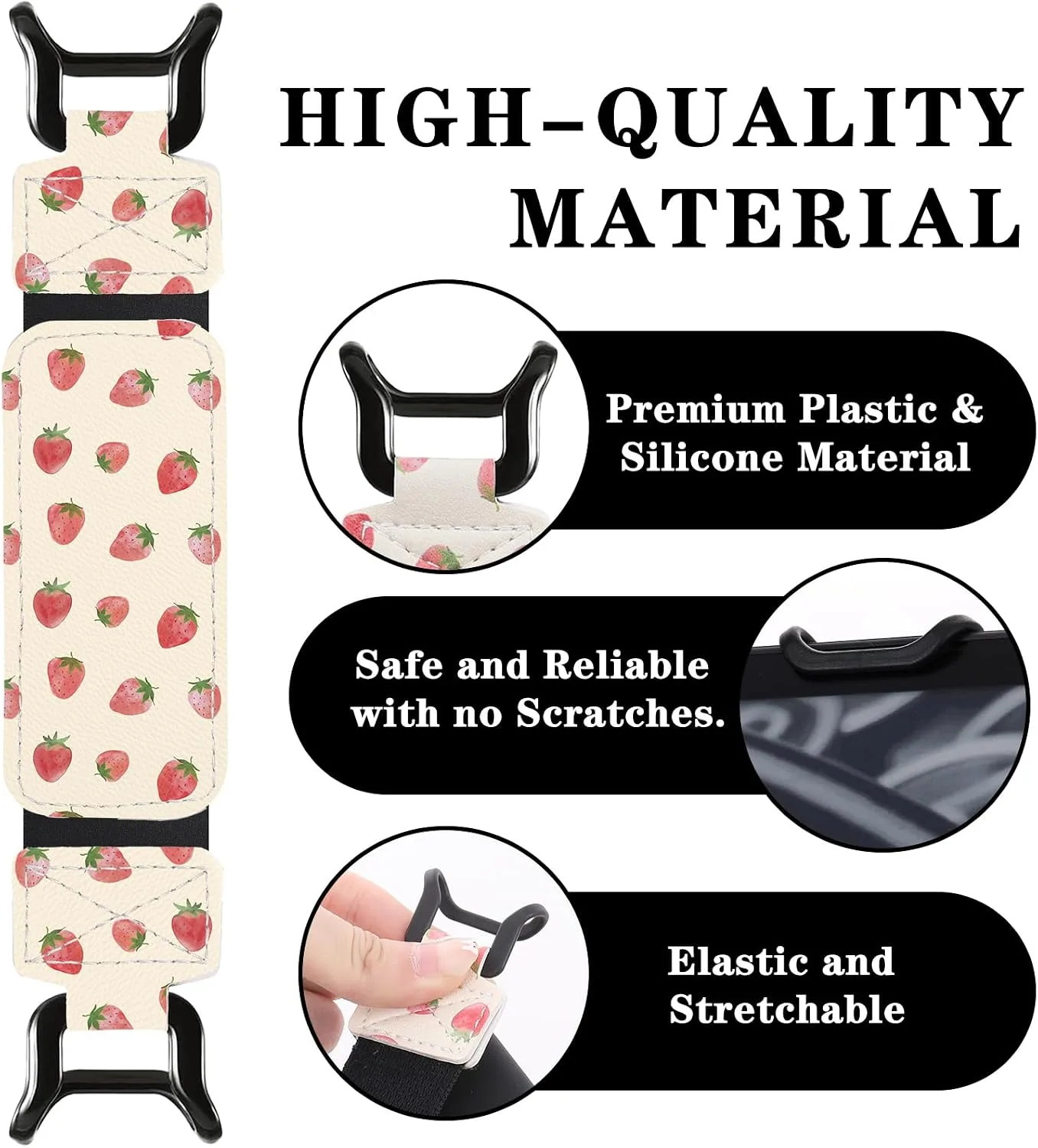 Hand Strap Holder for Kindle - Strawberry Finger Grip for 6-7.5" Paperwhite 12th/11th Generation/Kobo/Lenovo/Sony Ereaders E-Book Tablet Colorsoft High Elasticity Watercolor Accessories