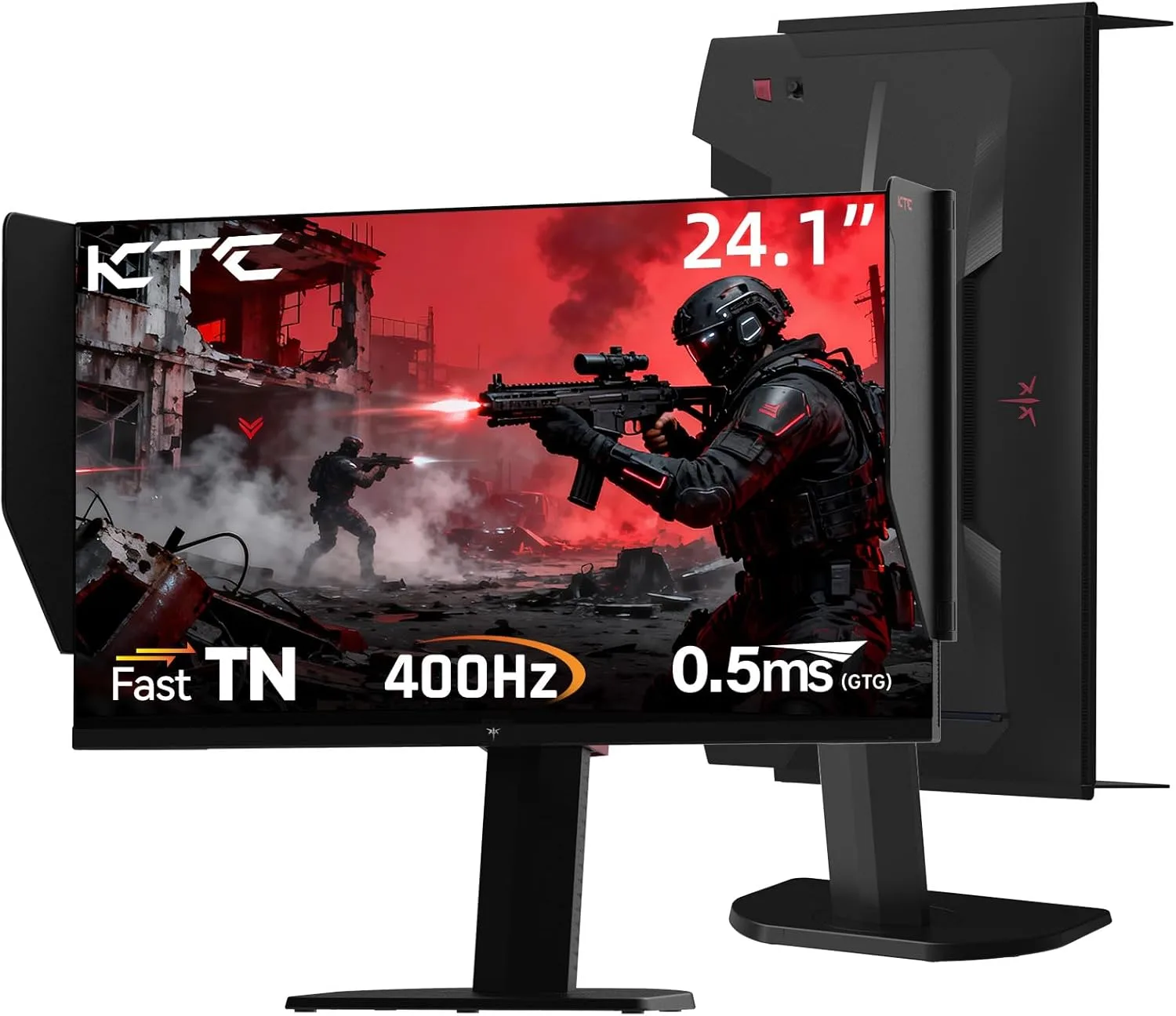 KTC 25M1 400Hz Gaming Monitor, Fast TN 24.1 Inch FHD PC Monitor 240Hz, 0.5ms GTG, Adaptive Sync, DAC, Vertical Monitors with Shielding Hood, HDMI DP Port, Tilt Swivel Pivot Height Adjustment, VESA