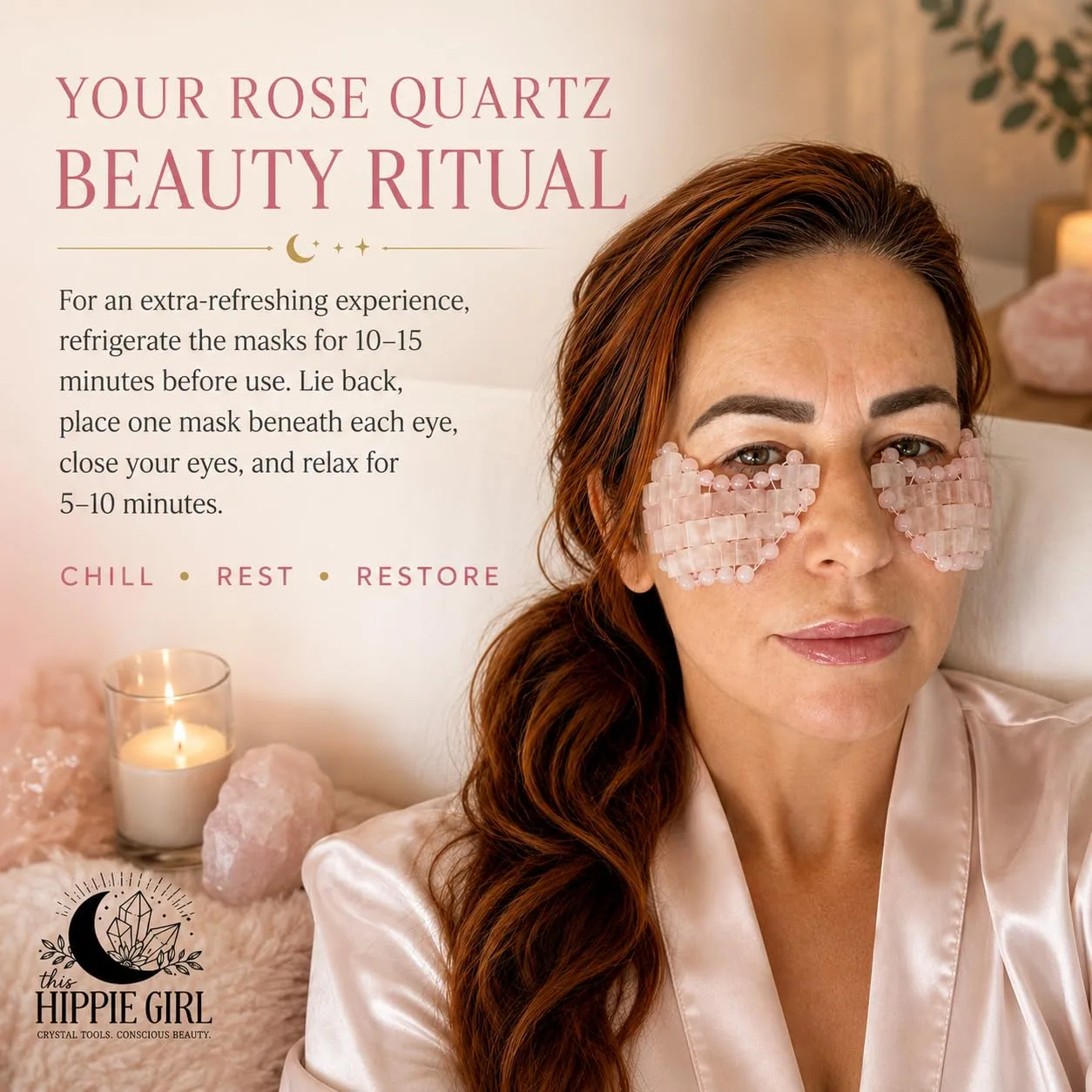 This Hippie Girl Rose Quartz Under Eye Masks, Reusable Cooling Crystal Skincare Tools for Under-Eye Facial Massage, 2-Piece Set